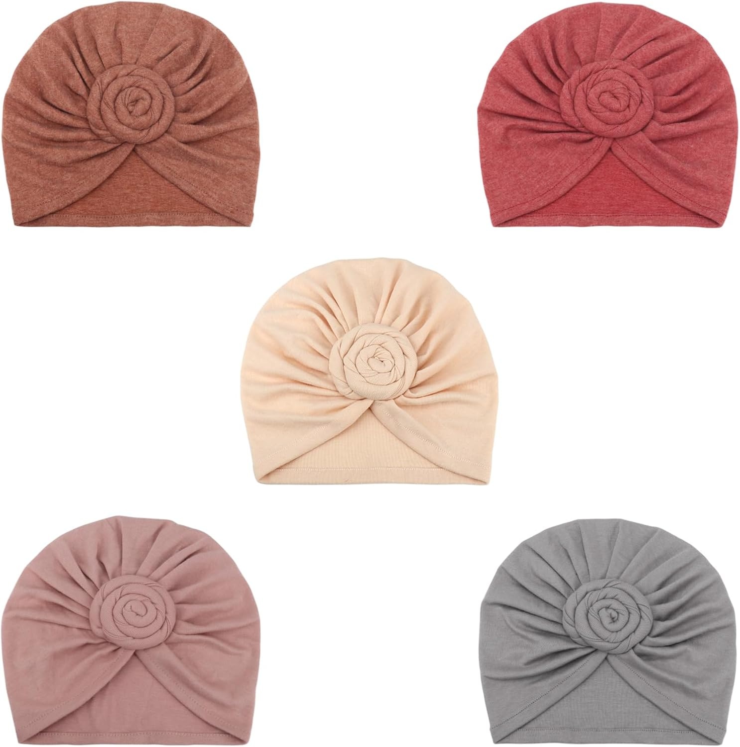 image:imageDRESHOW 5 Pack Knotted Headwraps for Women African Turban PreKnotted Beanie Headwraps Hair Covers5 Pack Donuts BeigeLight PinkFuchsiaBrownLight Purple