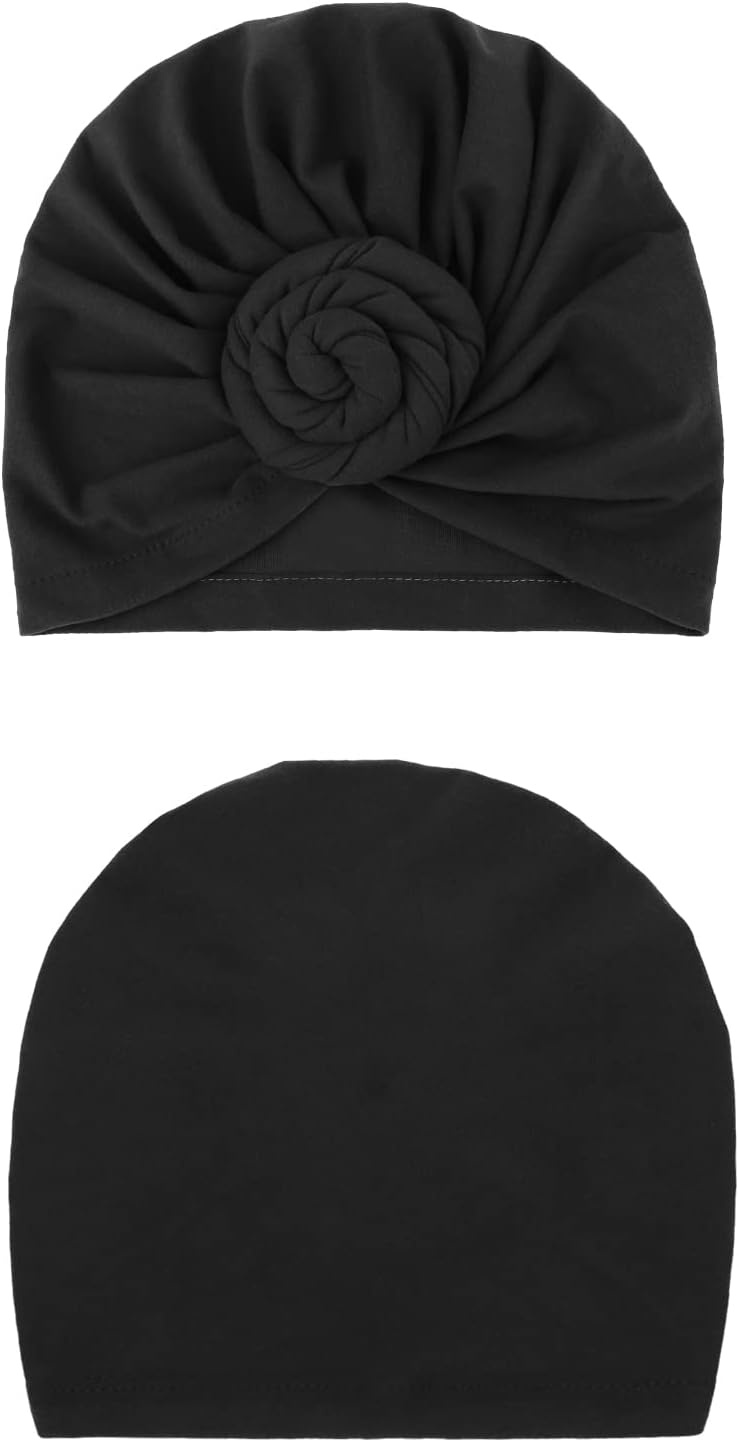image:imageDRESHOW 5 Pack Knotted Headwraps for Women African Turban PreKnotted Beanie Headwraps Hair Covers5 Pack Donuts Black