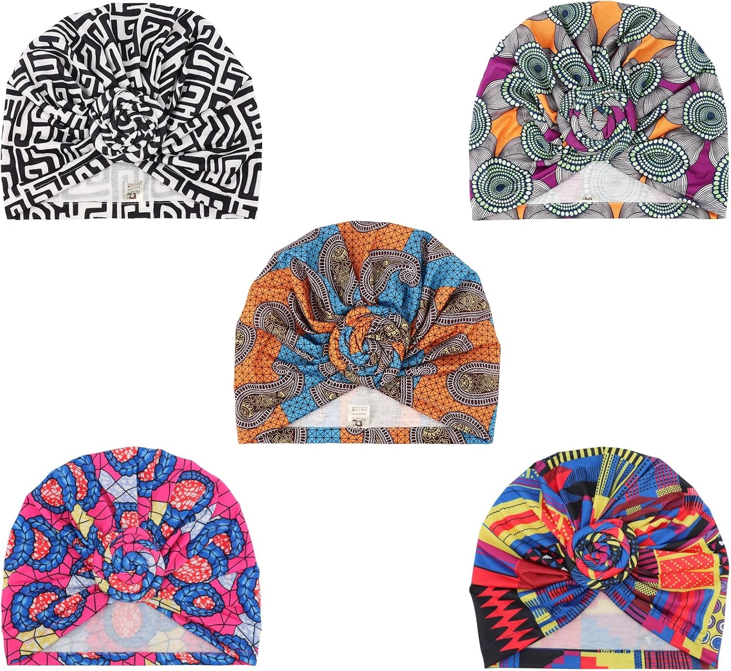 image:imageDRESHOW 5 Pack Knotted Headwraps for Women African Turban PreKnotted Beanie Headwraps Hair Covers5 Pack Knotted Ornate Fantasy