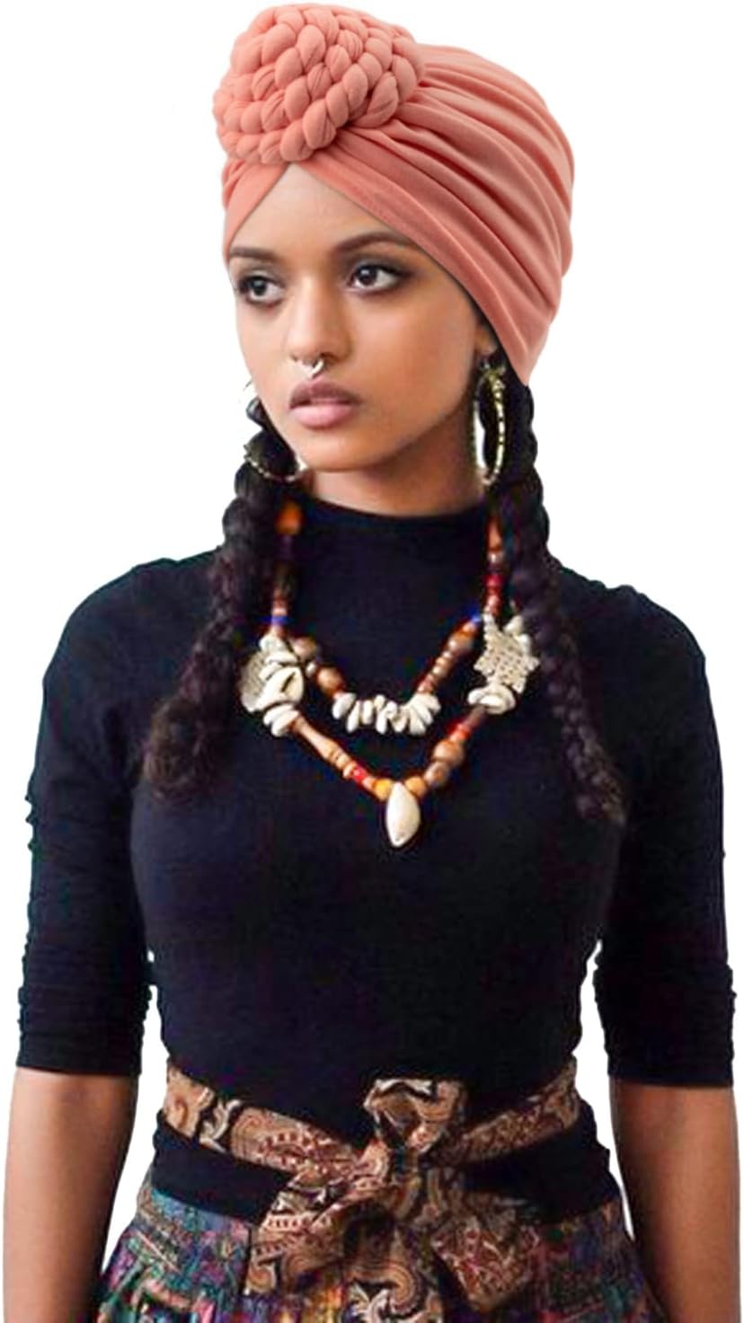 image:imageDRESHOW 5 Pack Knotted Headwraps for Women African Turban PreKnotted Beanie Headwraps Hair Covers5 Pcs Donut Flower Gorgeous