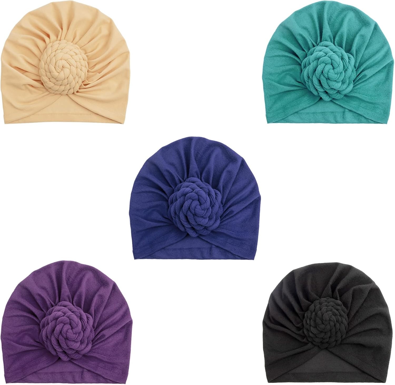 image:imageDRESHOW 5 Pack Knotted Headwraps for Women African Turban PreKnotted Beanie Headwraps Hair Covers5 Pcs Donut Flower Gorgeous a