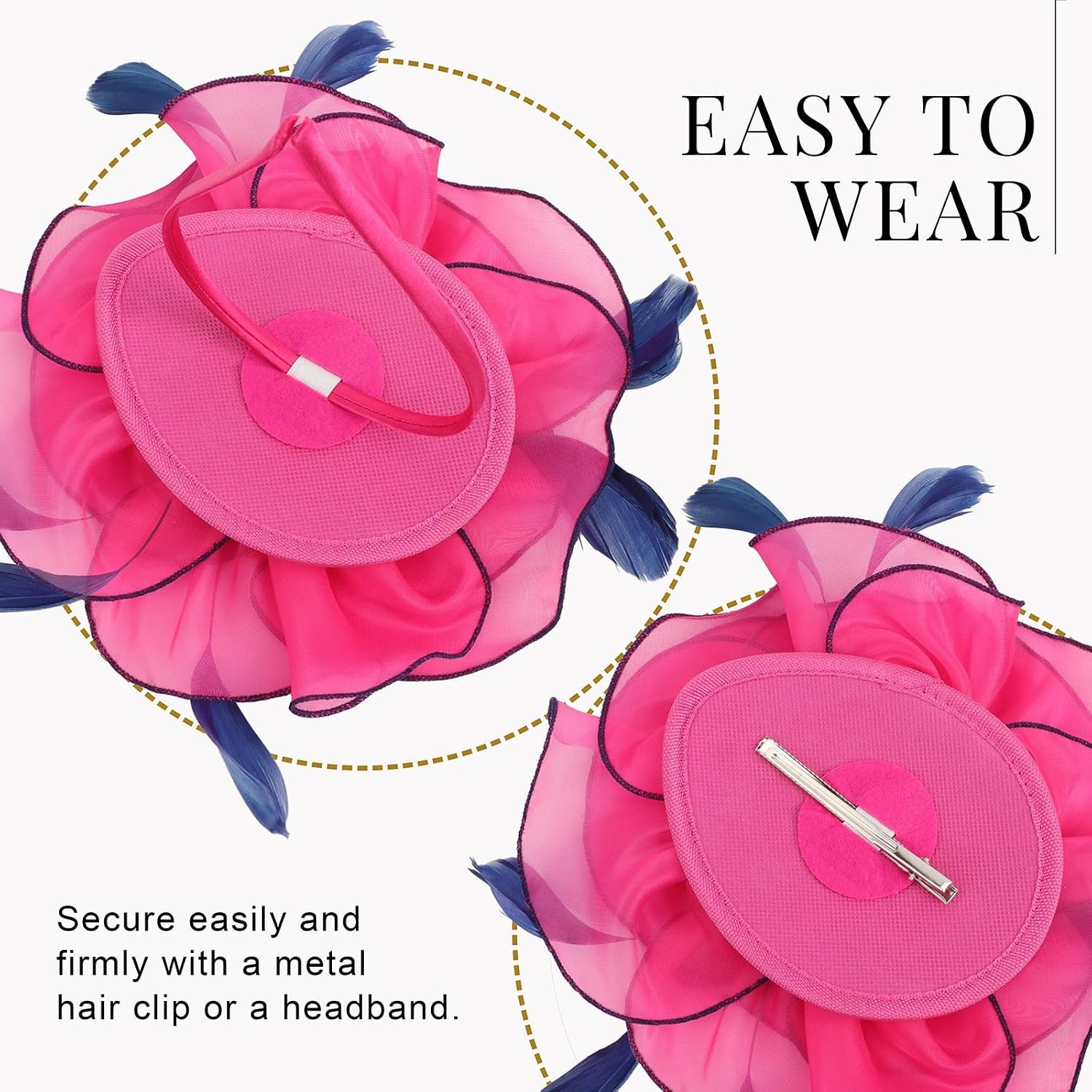 image:imageDRESHOW Fascinators Hat Tea Party Headwear Ribbons Feathers on a Headband and a Clip for Women82 Hot Pink Navy Blue