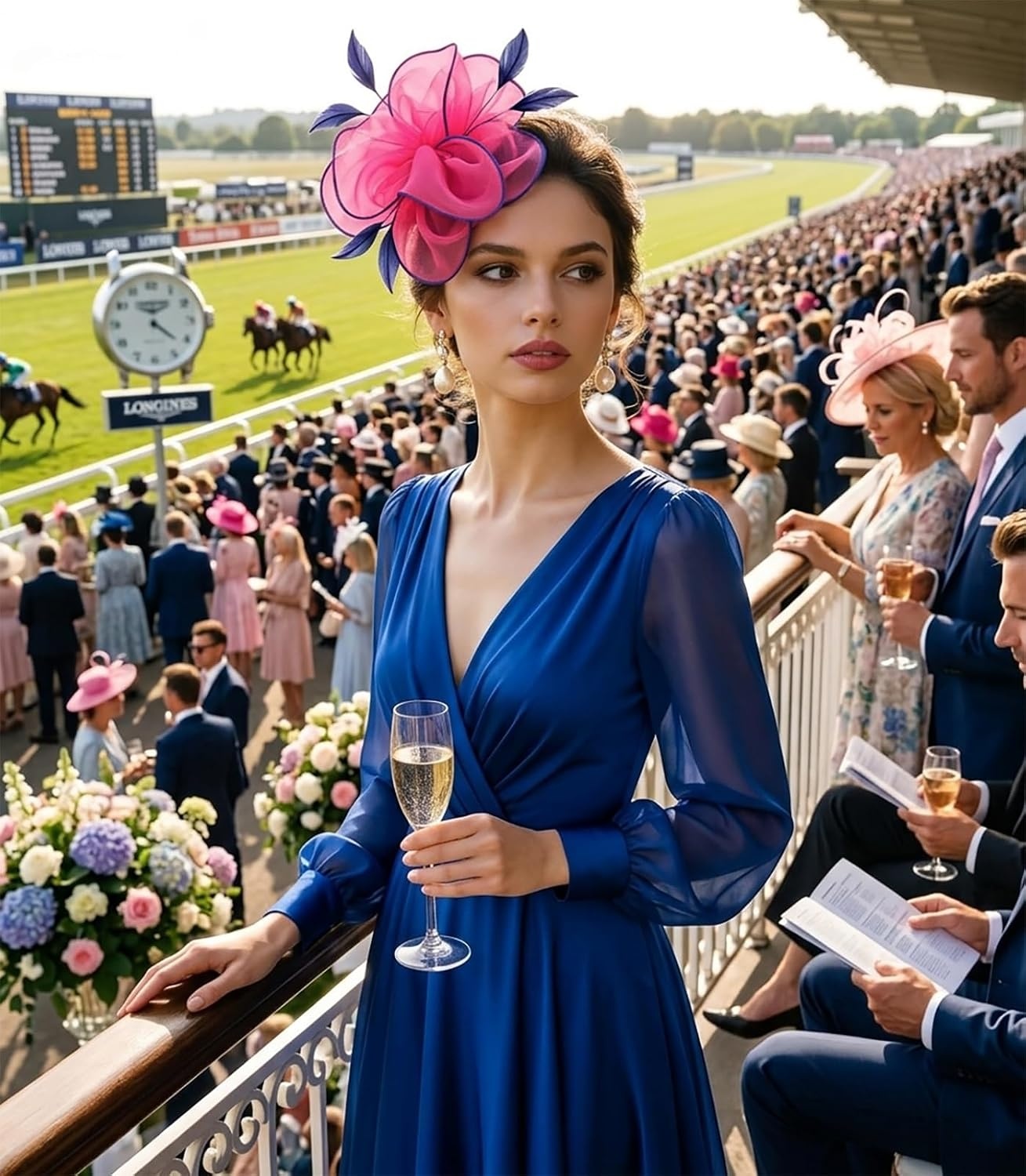 image:imageDRESHOW Fascinators Hat Tea Party Headwear Ribbons Feathers on a Headband and a Clip for Women82 Hot Pink Navy Blue