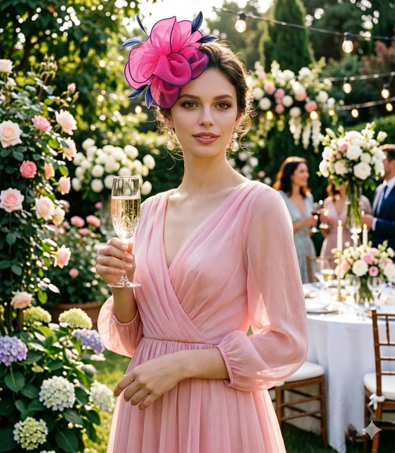 image:imageDRESHOW Fascinators Hat Tea Party Headwear Ribbons Feathers on a Headband and a Clip for Women82 Hot Pink Navy Blue
