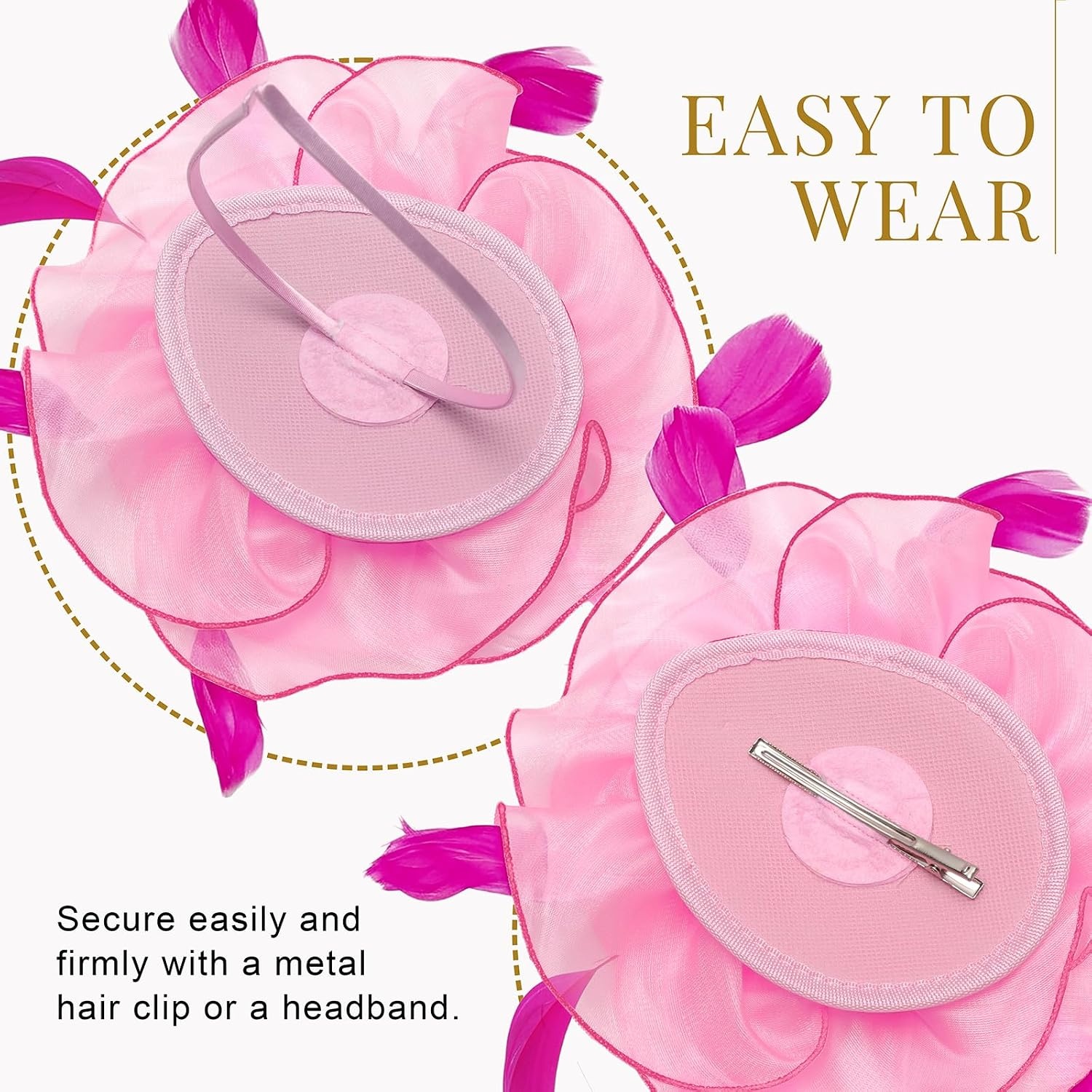 image:imageDRESHOW Fascinators Hat Tea Party Headwear Ribbons Feathers on a Headband and a Clip for Women82 Pale Pink Hot Pink