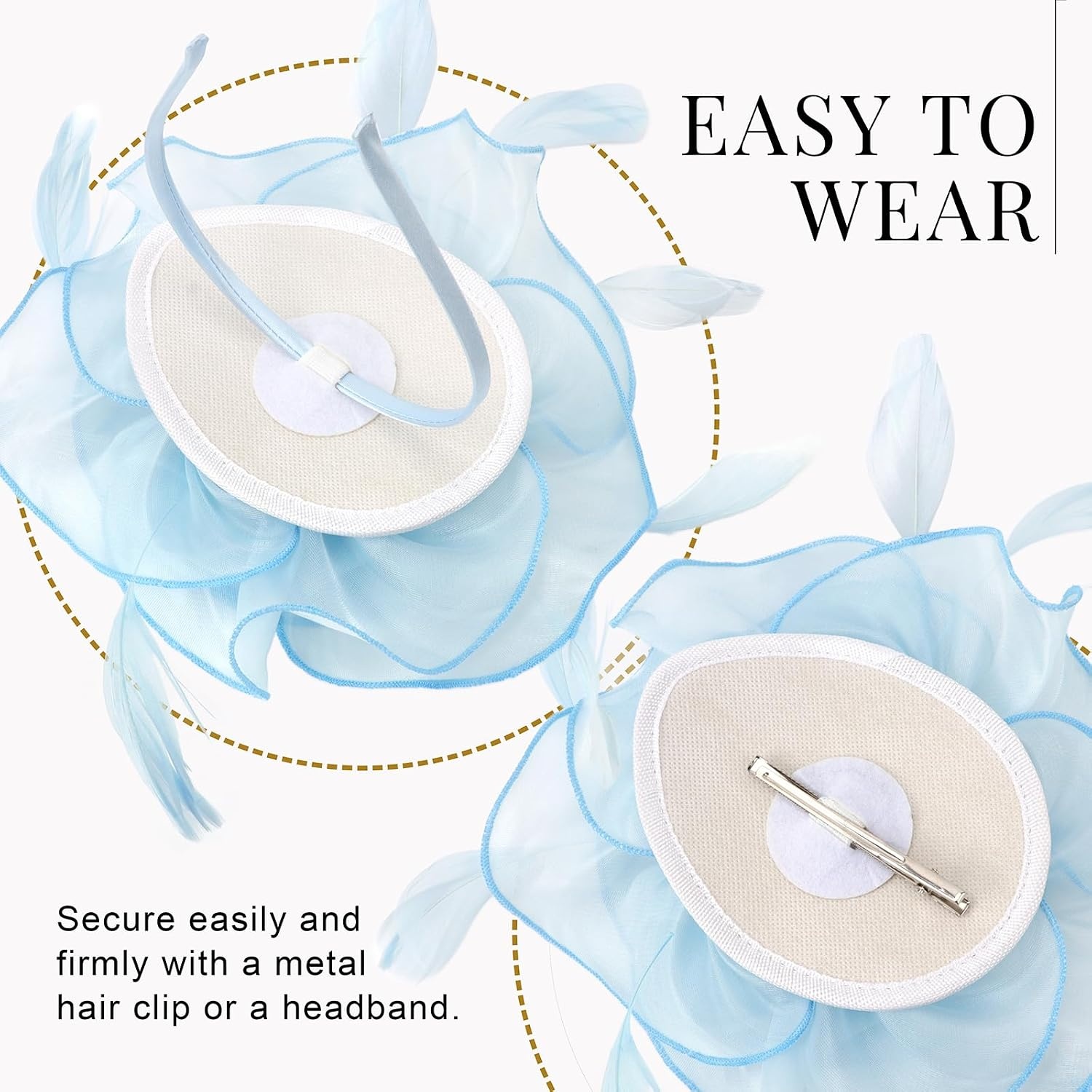 image:imageDRESHOW Fascinators Hat Tea Party Headwear Ribbons Feathers on a Headband and a Clip for Women82 Sky Blue