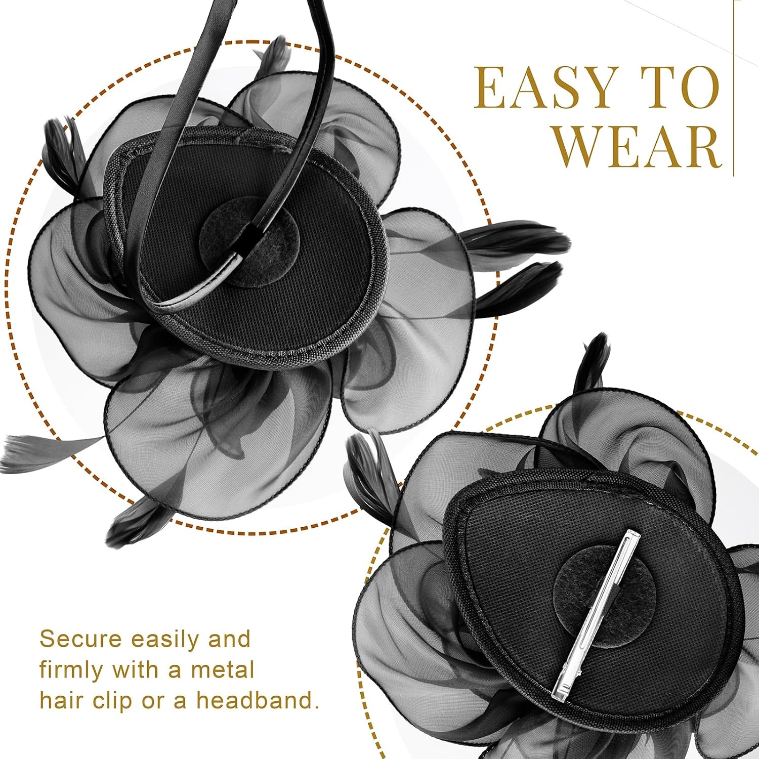image:imageDRESHOW Fascinators Hat Tea Party Headwear Ribbons Feathers on a Headband and a Clip for WomenBlack