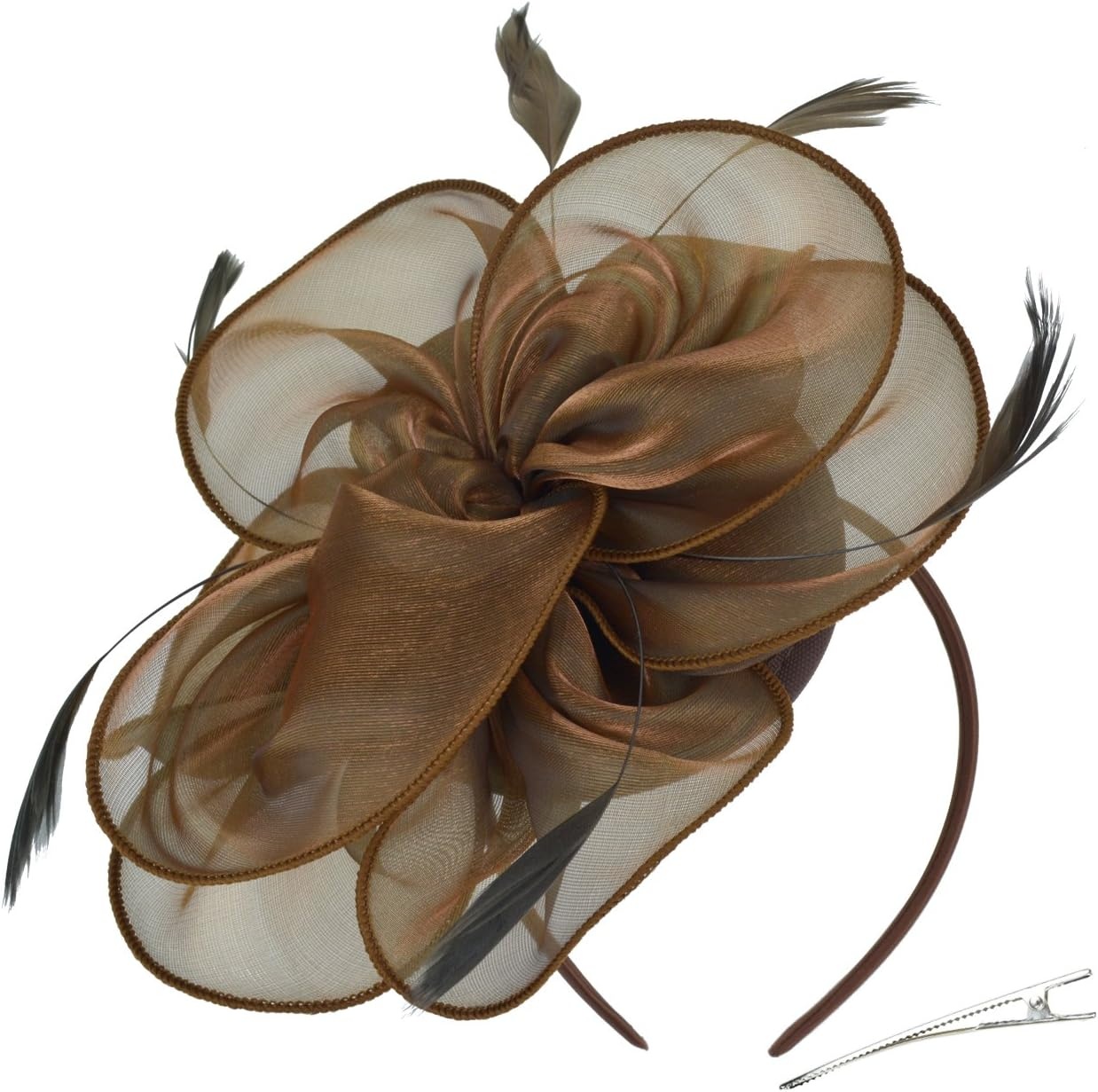 image:imageDRESHOW Fascinators Hat Tea Party Headwear Ribbons Feathers on a Headband and a Clip for WomenBrown