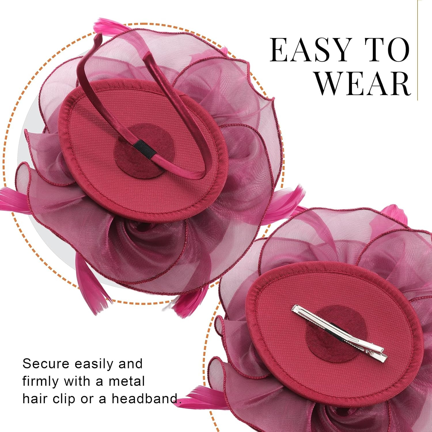 image:imageDRESHOW Fascinators Hat Tea Party Headwear Ribbons Feathers on a Headband and a Clip for WomenDeep Purple