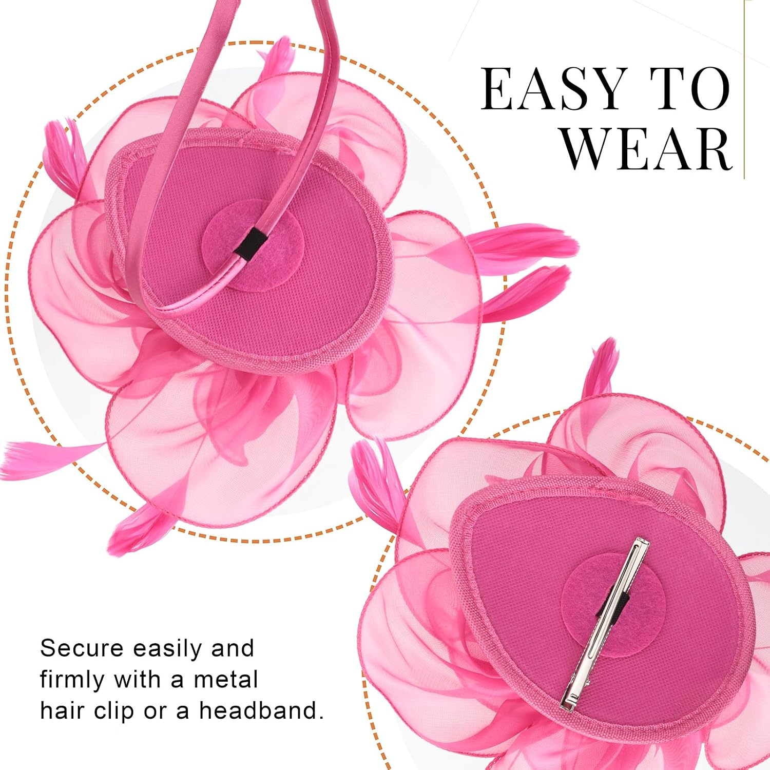image:imageDRESHOW Fascinators Hat Tea Party Headwear Ribbons Feathers on a Headband and a Clip for WomenDeeppink