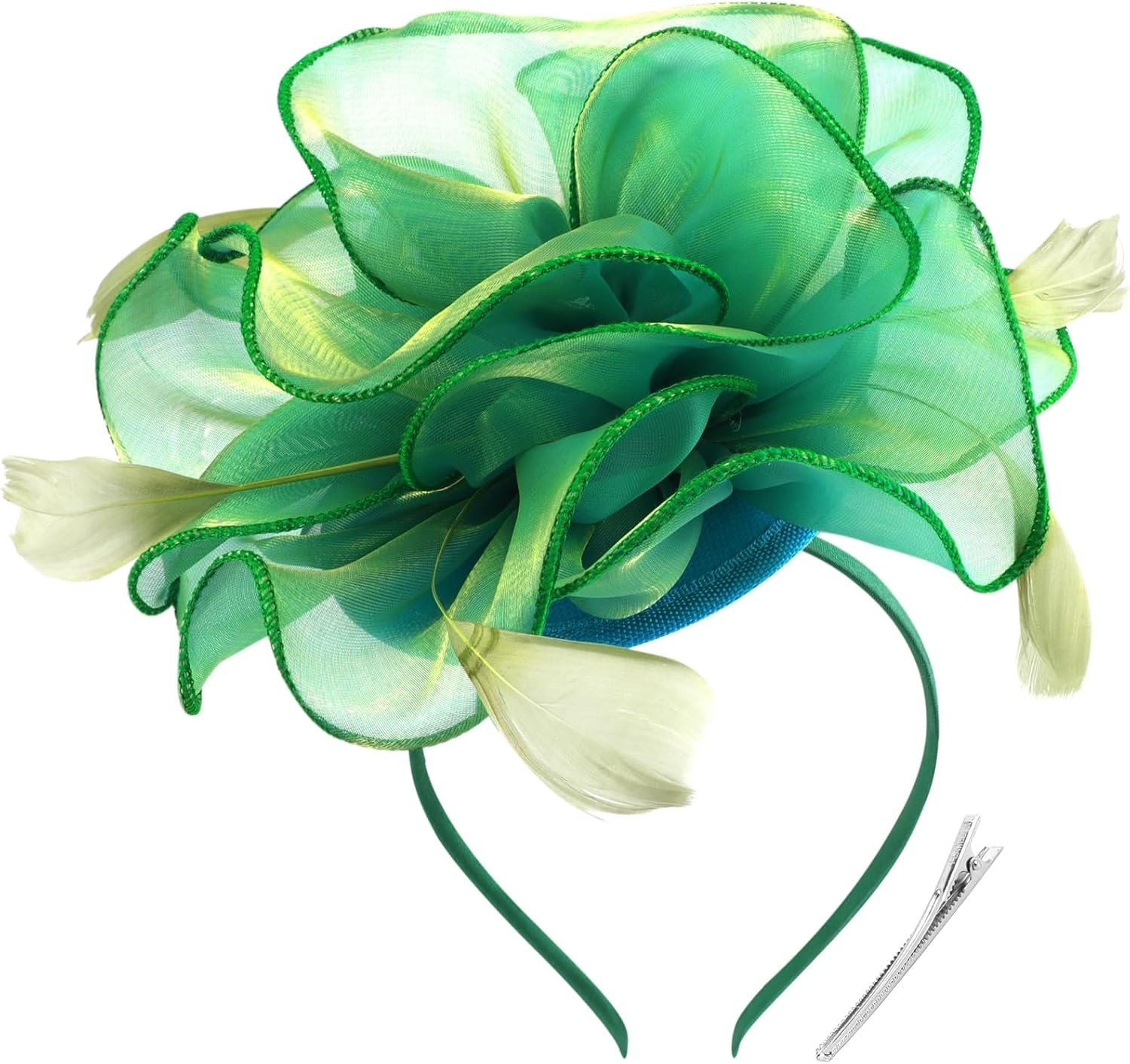 image:imageDRESHOW Fascinators Hat Tea Party Headwear Ribbons Feathers on a Headband and a Clip for WomenEmerald Green