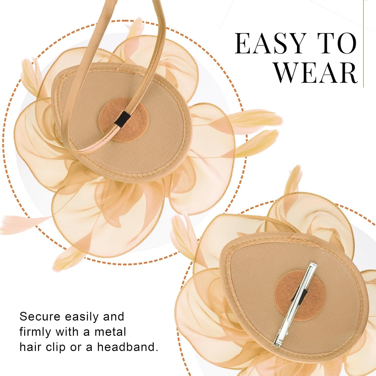 image:imageDRESHOW Fascinators Hat Tea Party Headwear Ribbons Feathers on a Headband and a Clip for WomenGold