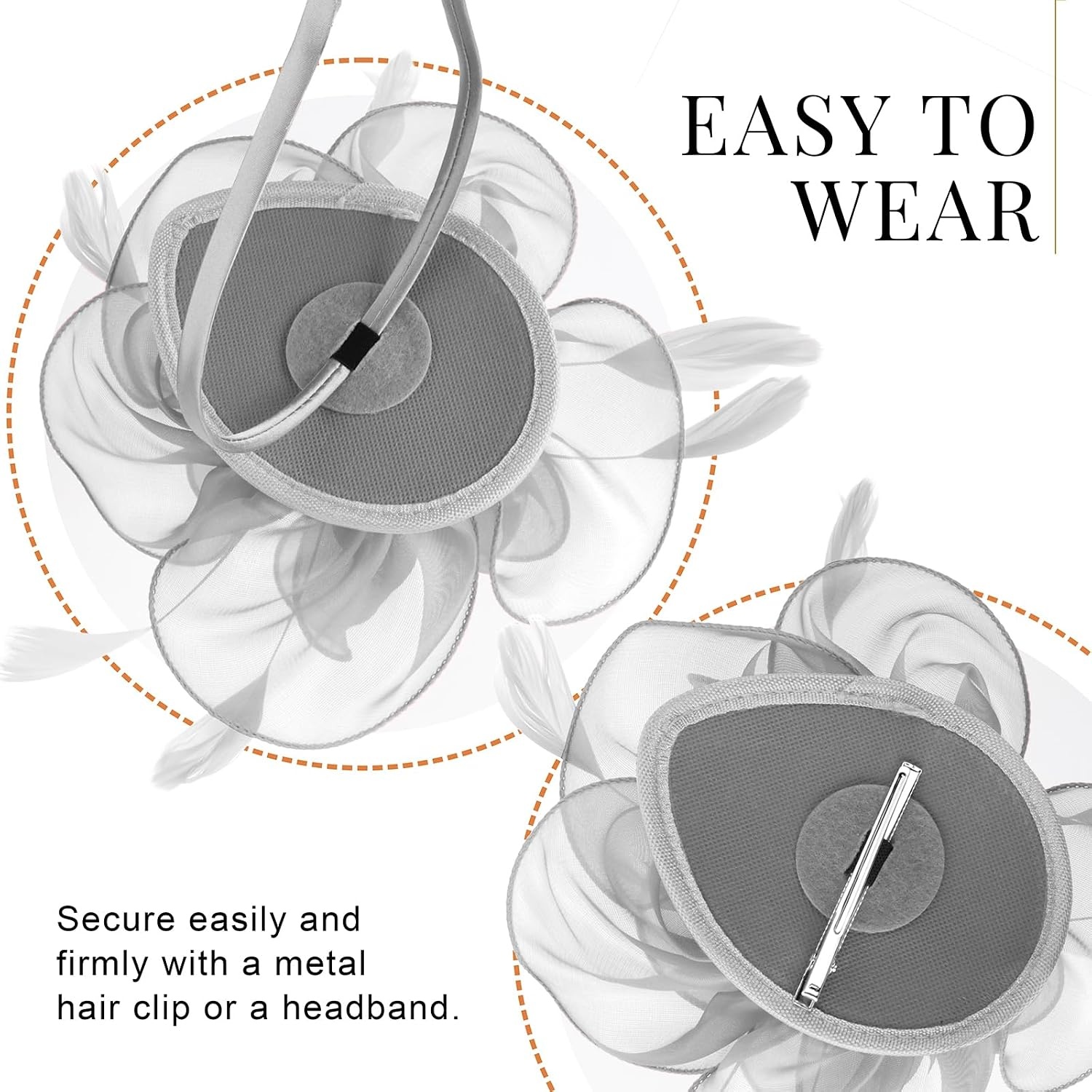 image:imageDRESHOW Fascinators Hat Tea Party Headwear Ribbons Feathers on a Headband and a Clip for WomenGray