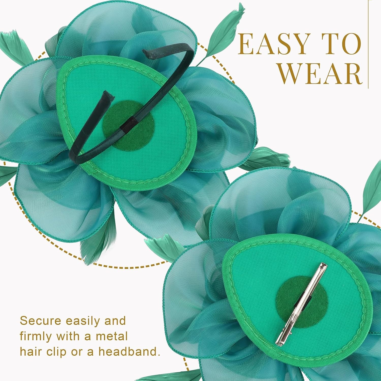 image:imageDRESHOW Fascinators Hat Tea Party Headwear Ribbons Feathers on a Headband and a Clip for WomenGreen