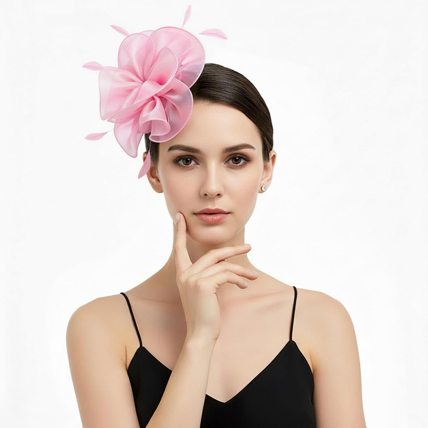 image:imageDRESHOW Fascinators Hat Tea Party Headwear Ribbons Feathers on a Headband and a Clip for WomenLight Pink