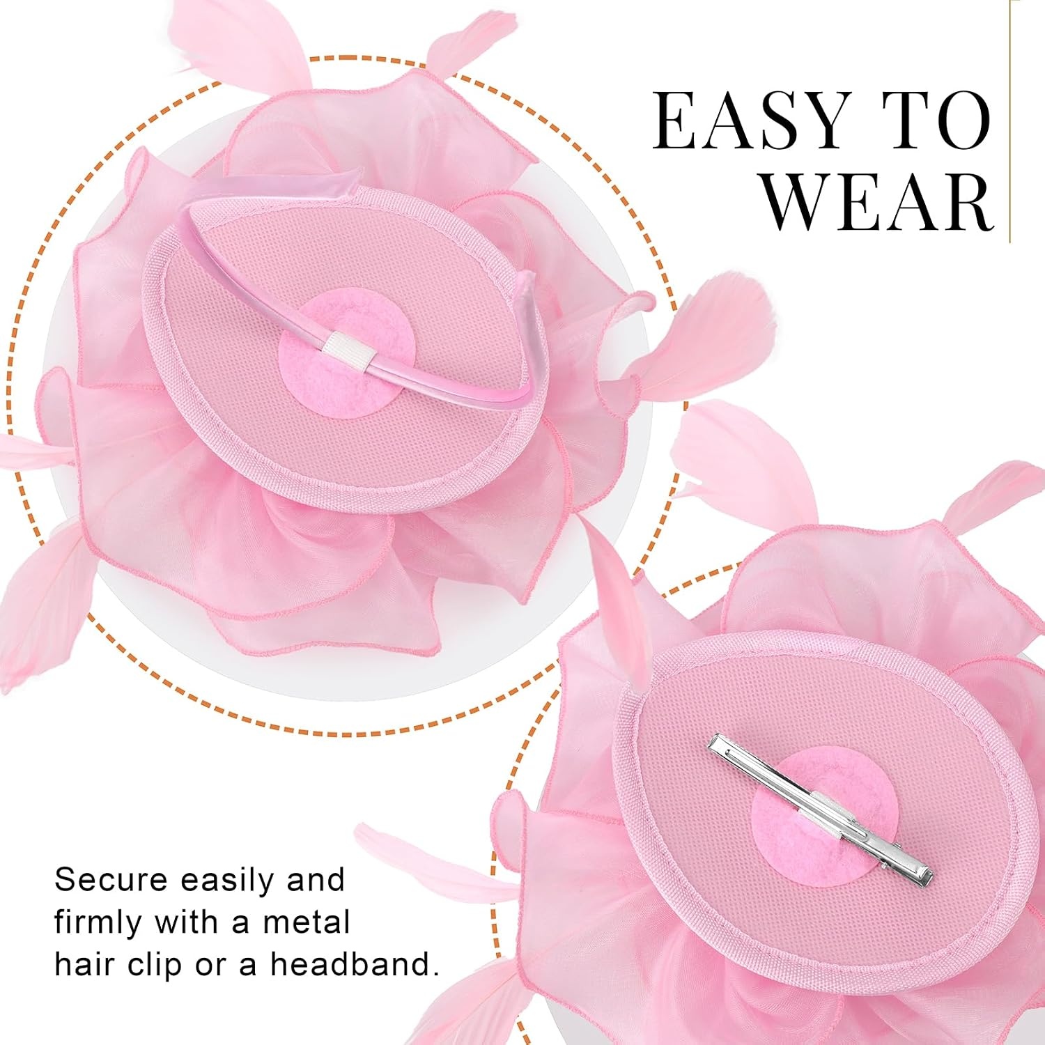 image:imageDRESHOW Fascinators Hat Tea Party Headwear Ribbons Feathers on a Headband and a Clip for WomenLight Pink