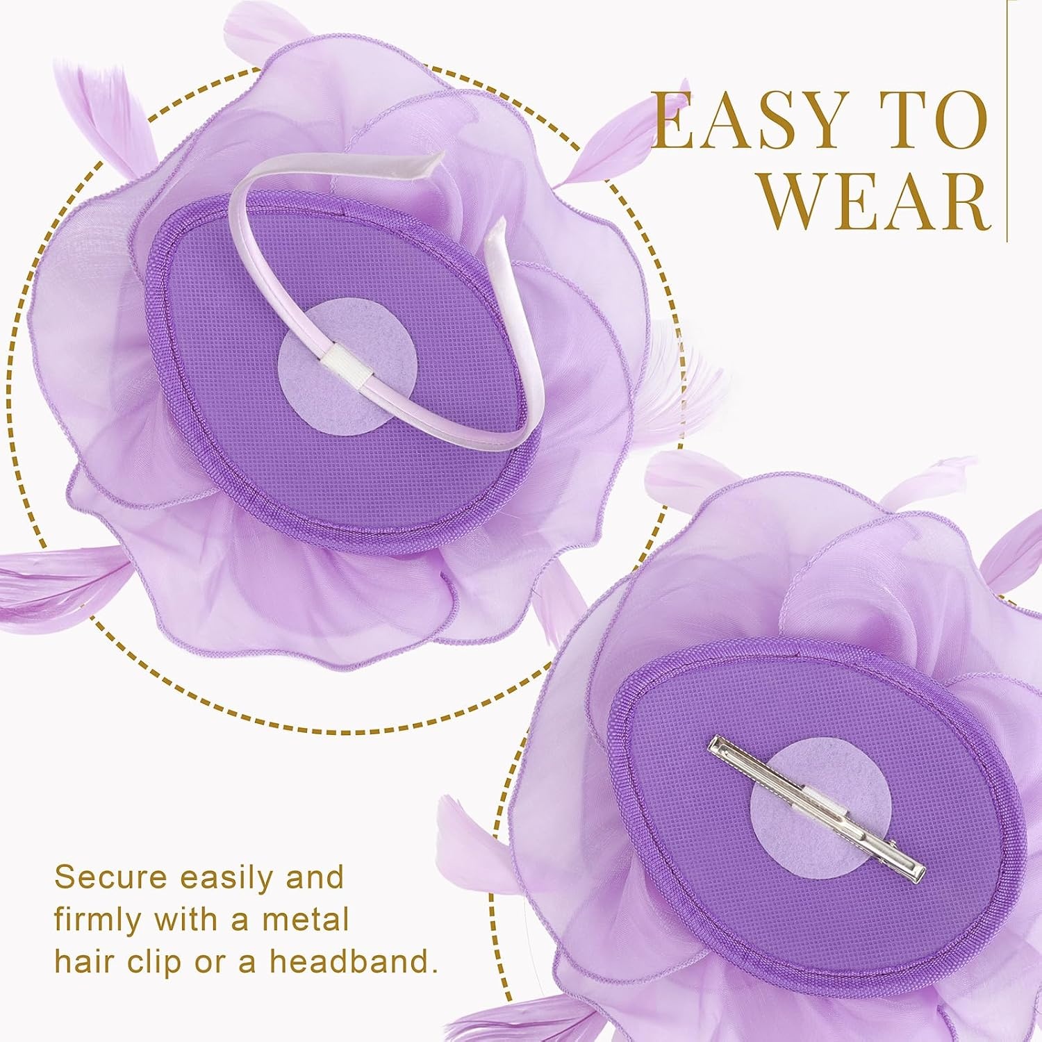 image:imageDRESHOW Fascinators Hat Tea Party Headwear Ribbons Feathers on a Headband and a Clip for WomenLight Purple