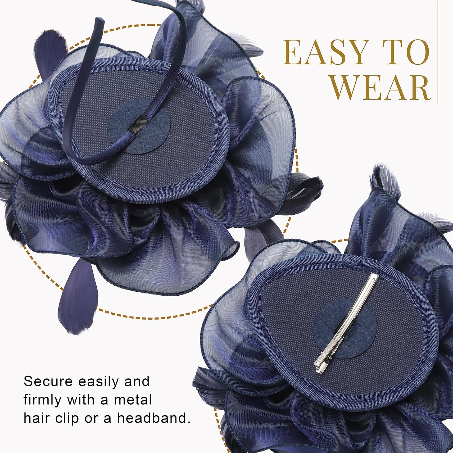image:imageDRESHOW Fascinators Hat Tea Party Headwear Ribbons Feathers on a Headband and a Clip for WomenNavy