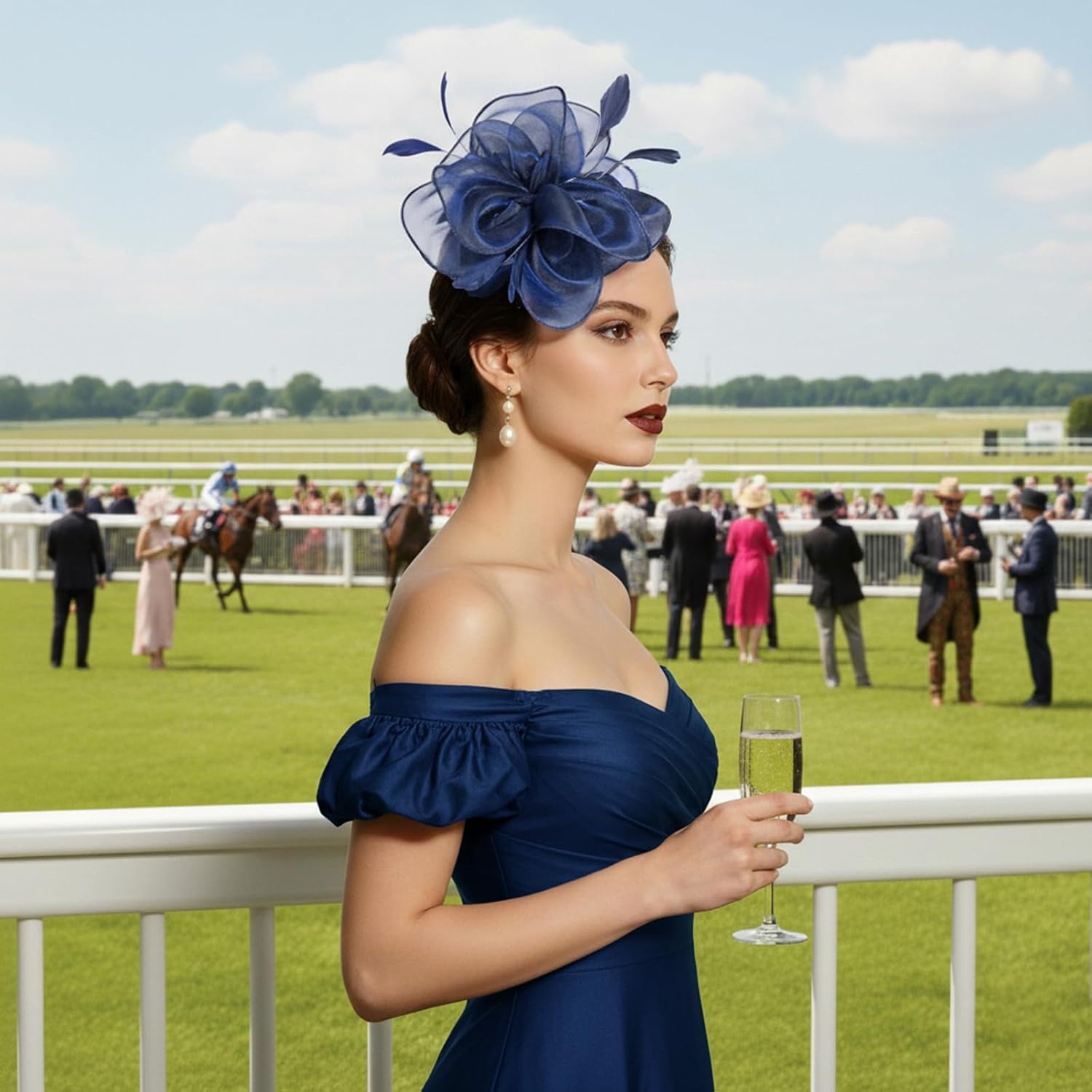 image:imageDRESHOW Fascinators Hat Tea Party Headwear Ribbons Feathers on a Headband and a Clip for WomenNavy