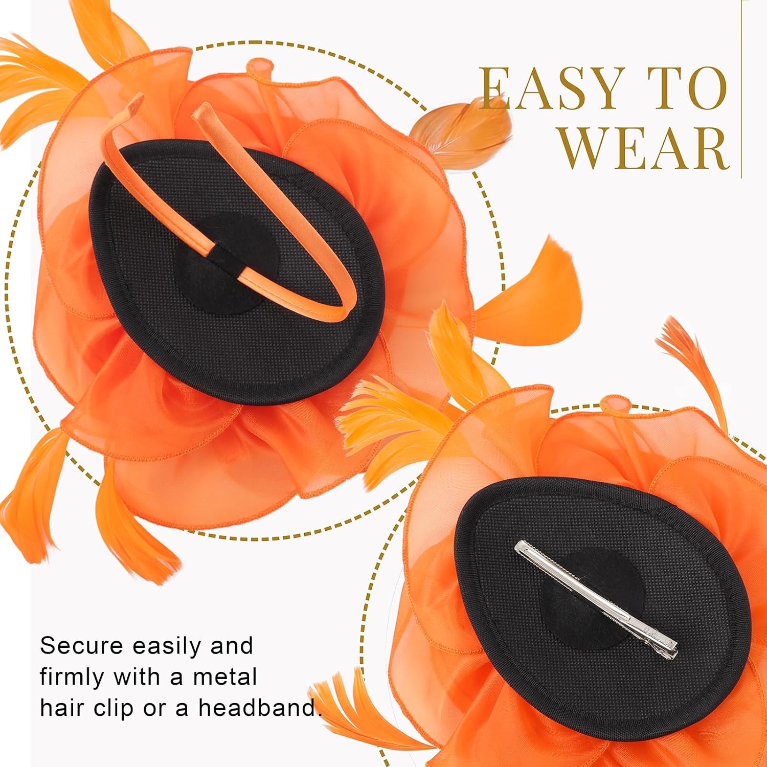 image:imageDRESHOW Fascinators Hat Tea Party Headwear Ribbons Feathers on a Headband and a Clip for WomenOrange
