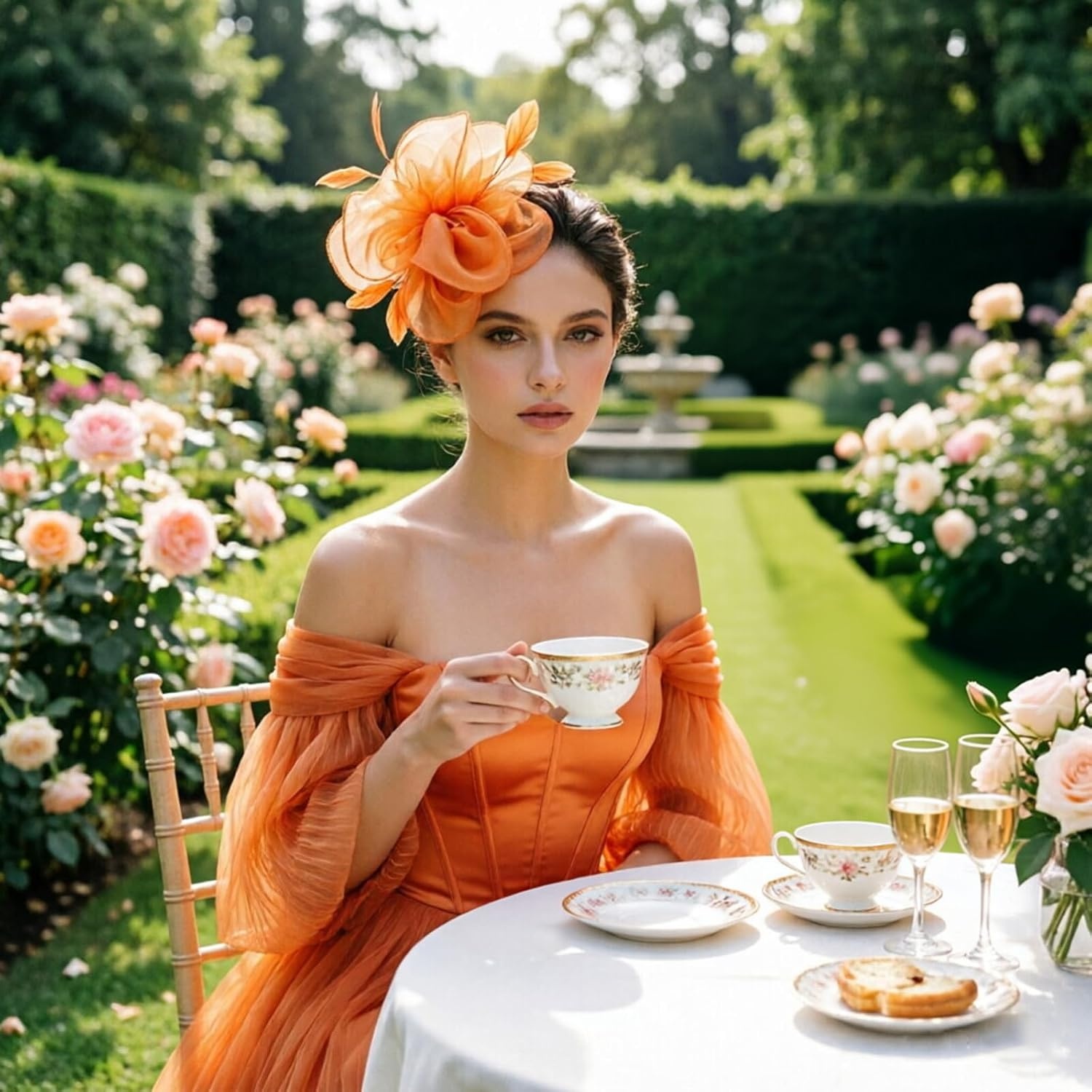 image:imageDRESHOW Fascinators Hat Tea Party Headwear Ribbons Feathers on a Headband and a Clip for WomenOrange