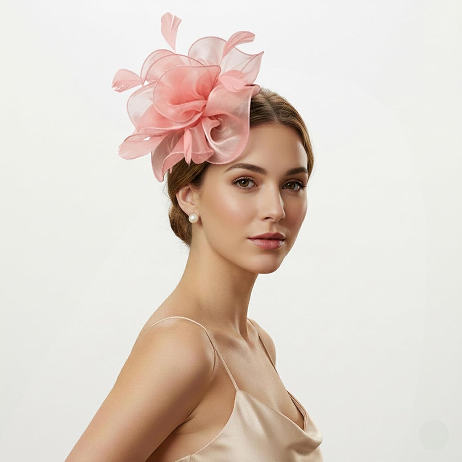 image:imageDRESHOW Fascinators Hat Tea Party Headwear Ribbons Feathers on a Headband and a Clip for WomenPale Pink
