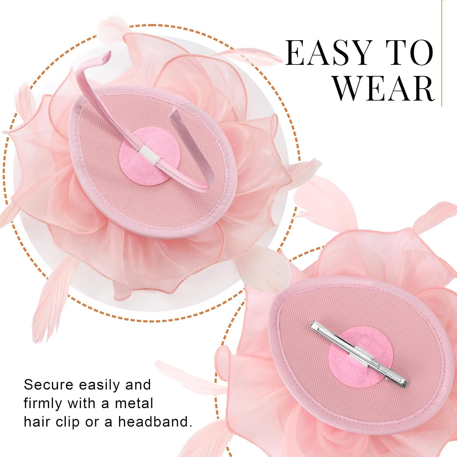 image:imageDRESHOW Fascinators Hat Tea Party Headwear Ribbons Feathers on a Headband and a Clip for WomenPale Pink