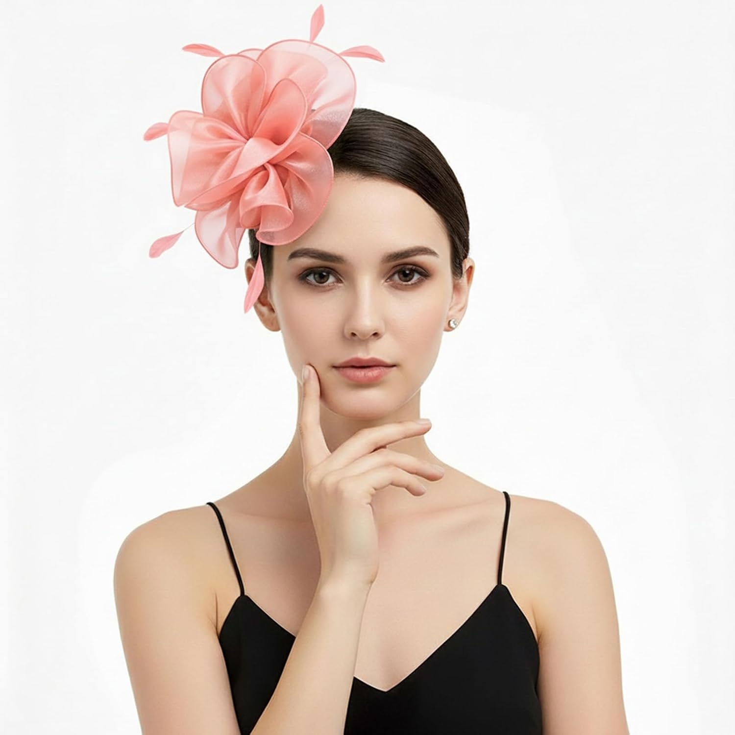 image:imageDRESHOW Fascinators Hat Tea Party Headwear Ribbons Feathers on a Headband and a Clip for WomenPale Pink