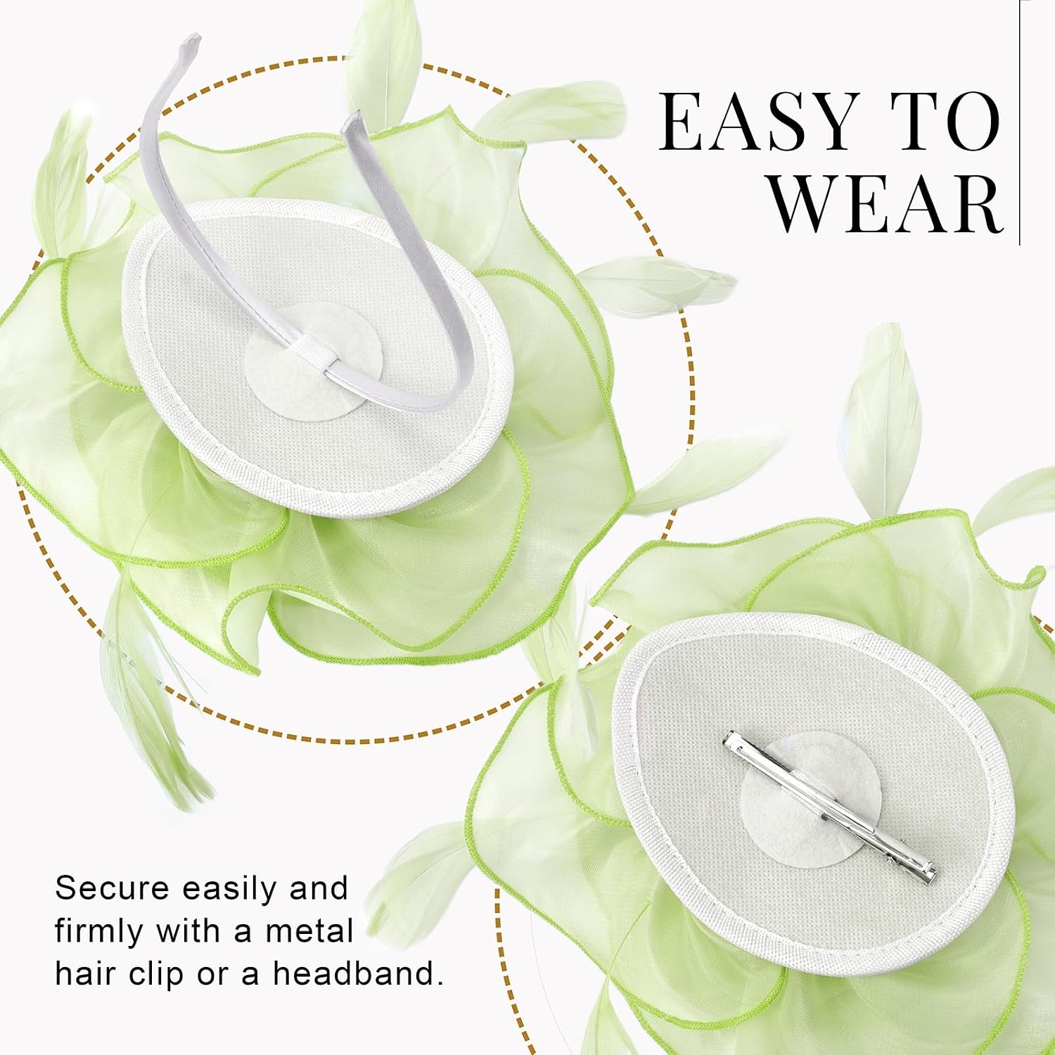 image:imageDRESHOW Fascinators Hat Tea Party Headwear Ribbons Feathers on a Headband and a Clip for WomenPea Green