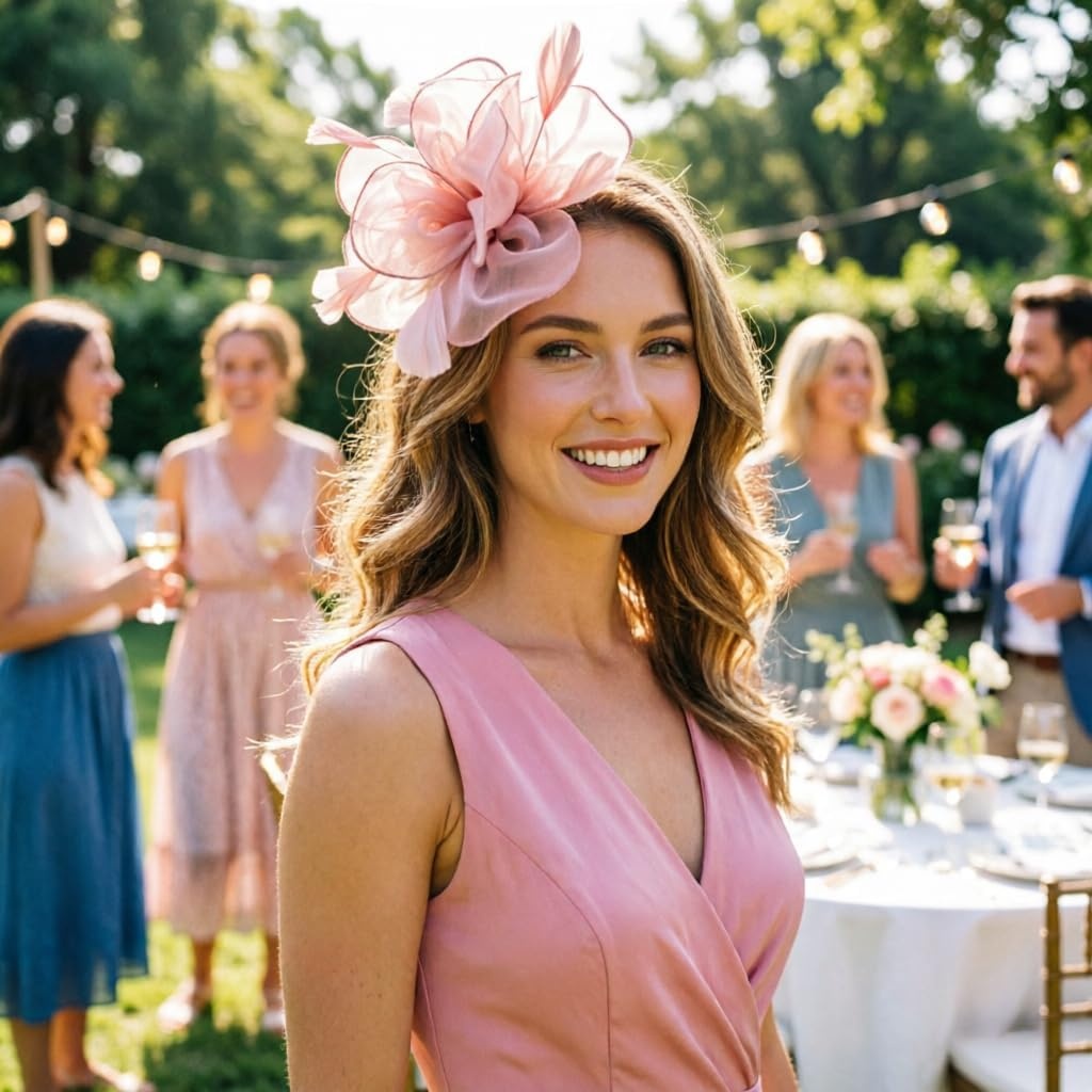 image:imageDRESHOW Fascinators Hat Tea Party Headwear Ribbons Feathers on a Headband and a Clip for WomenPink