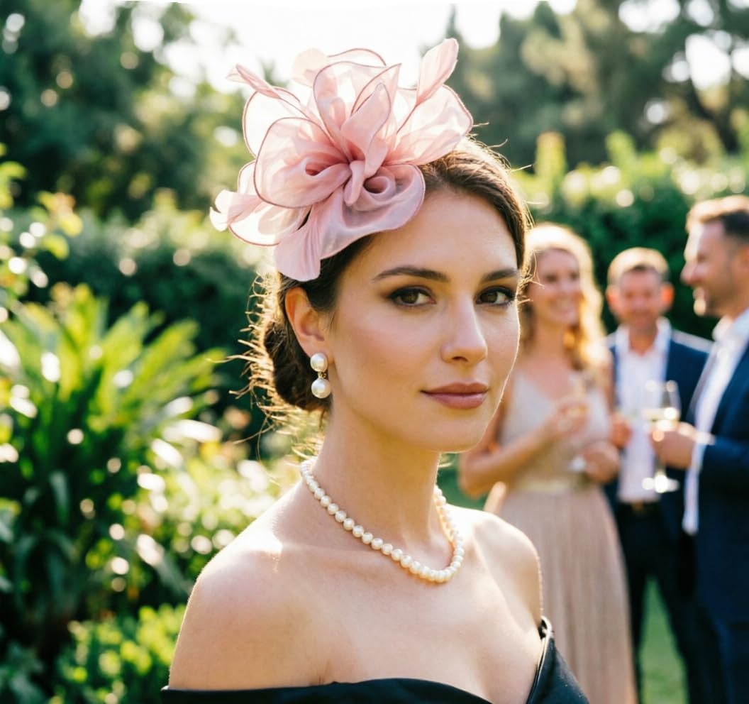 image:imageDRESHOW Fascinators Hat Tea Party Headwear Ribbons Feathers on a Headband and a Clip for WomenPink