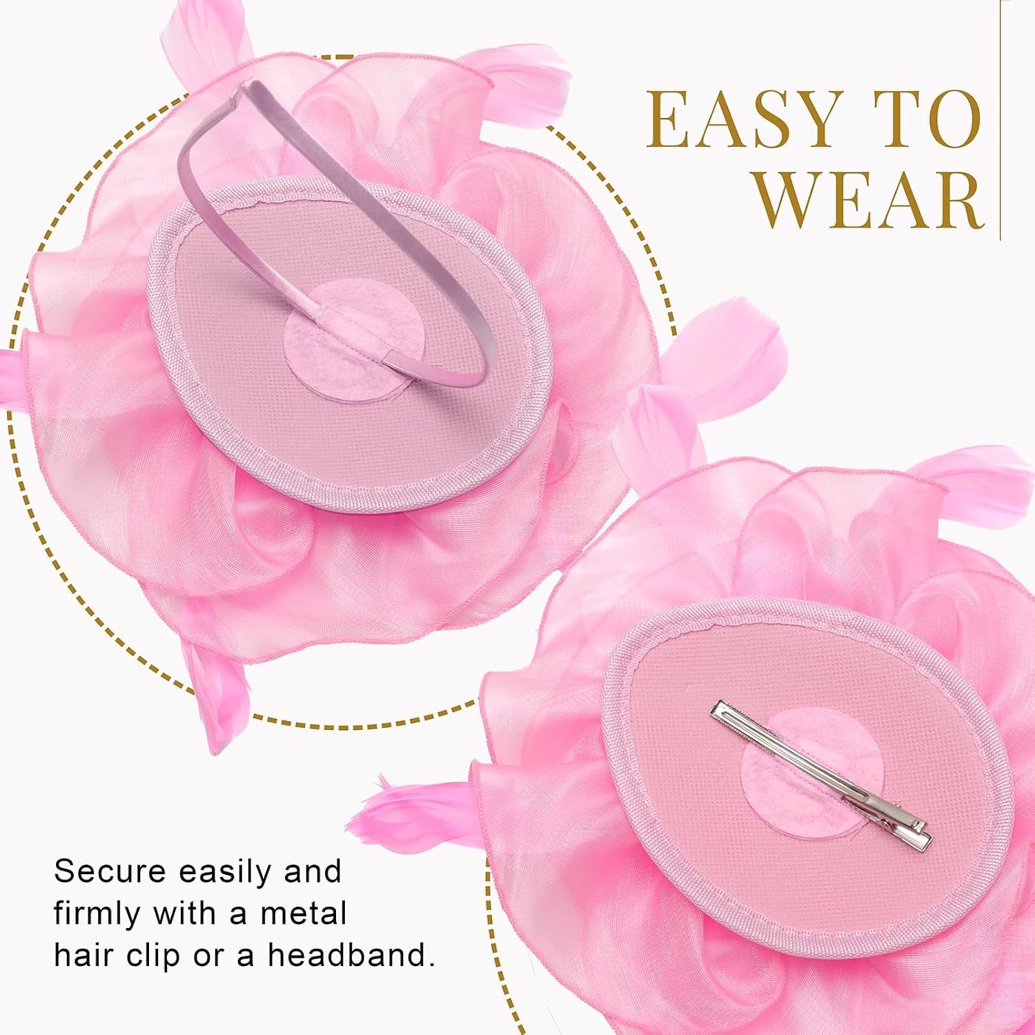image:imageDRESHOW Fascinators Hat Tea Party Headwear Ribbons Feathers on a Headband and a Clip for WomenPink a