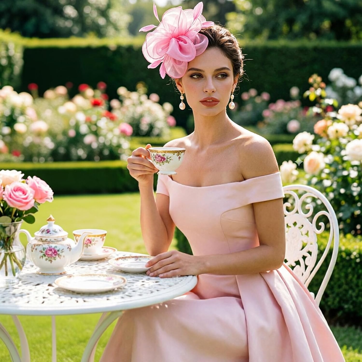 image:imageDRESHOW Fascinators Hat Tea Party Headwear Ribbons Feathers on a Headband and a Clip for WomenPink a