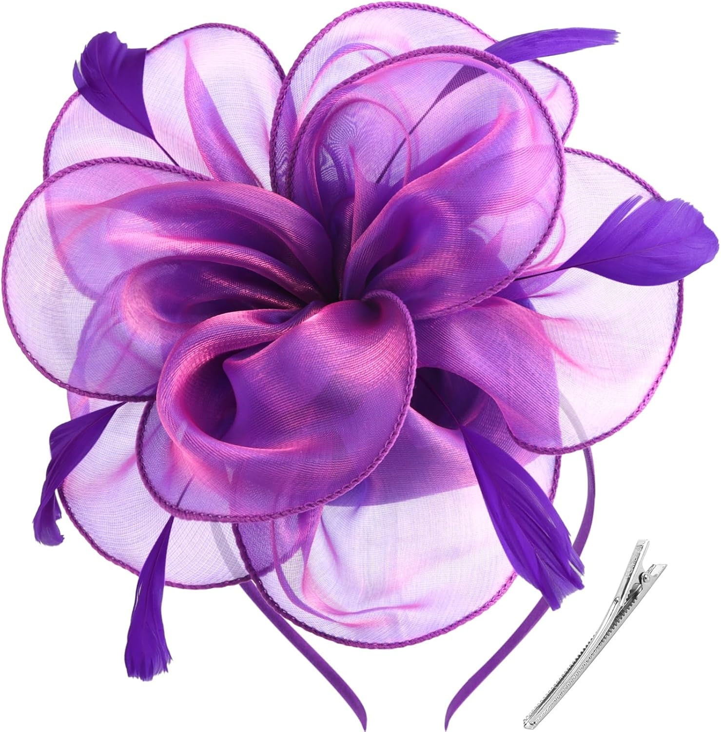 image:imageDRESHOW Fascinators Hat Tea Party Headwear Ribbons Feathers on a Headband and a Clip for WomenPurple