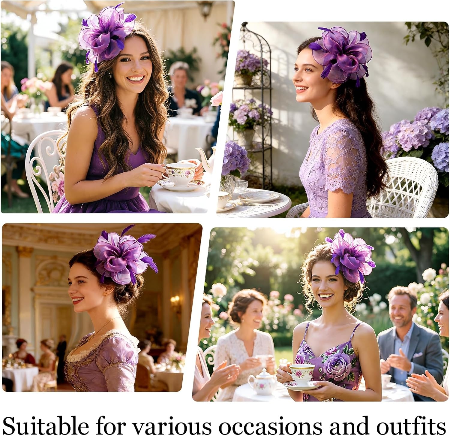image:imageDRESHOW Fascinators Hat Tea Party Headwear Ribbons Feathers on a Headband and a Clip for WomenPurple