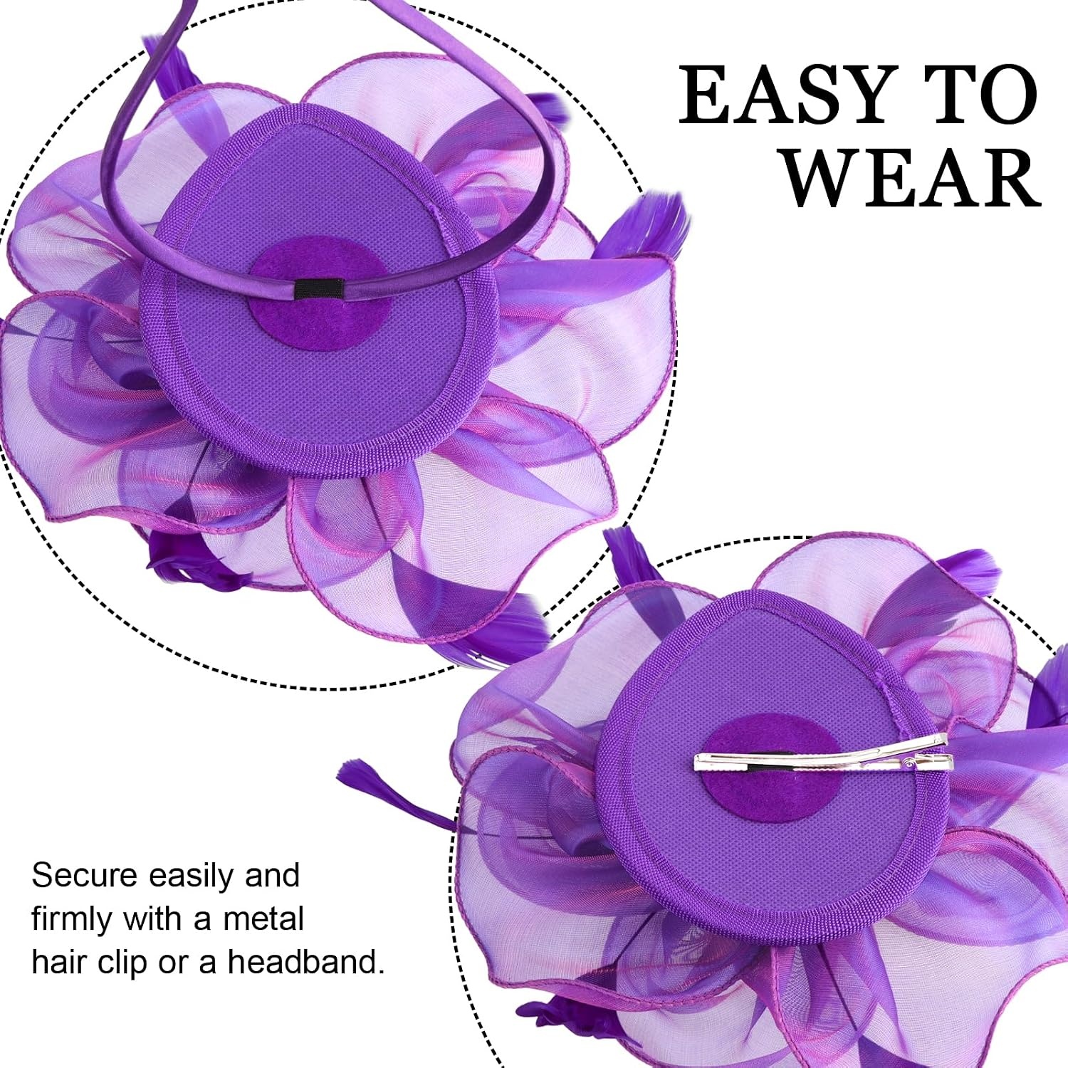 image:imageDRESHOW Fascinators Hat Tea Party Headwear Ribbons Feathers on a Headband and a Clip for WomenPurple