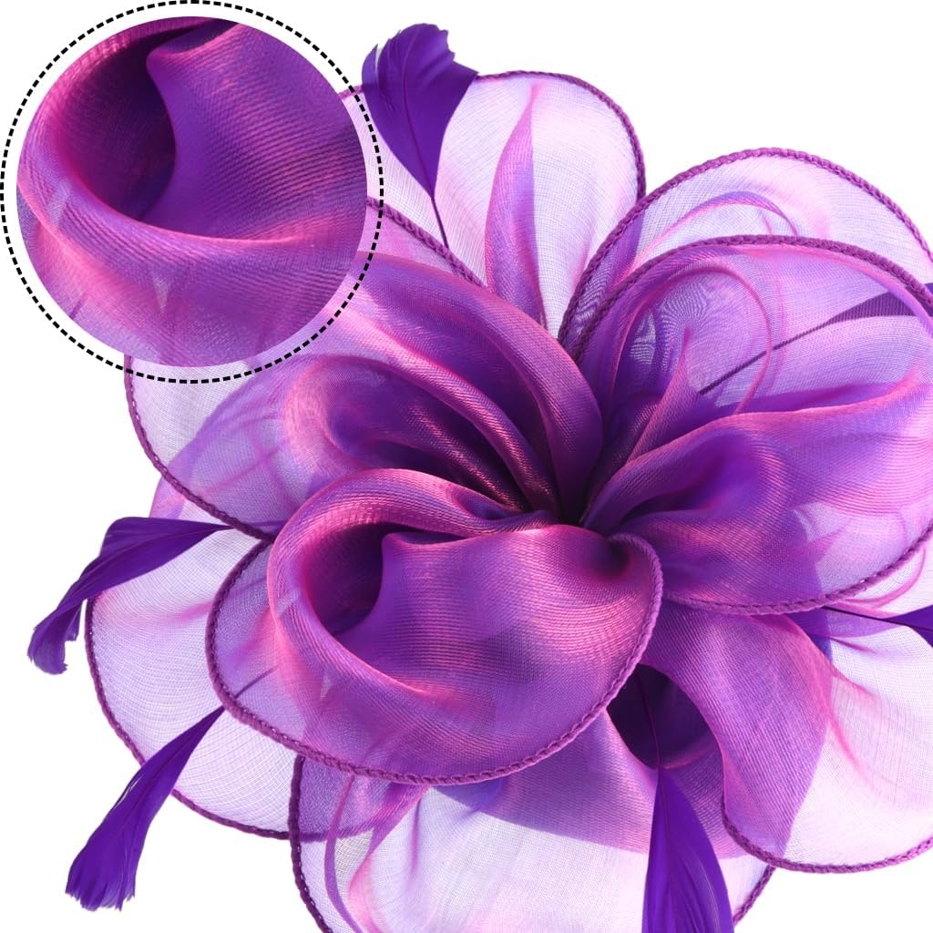 image:imageDRESHOW Fascinators Hat Tea Party Headwear Ribbons Feathers on a Headband and a Clip for WomenPurple