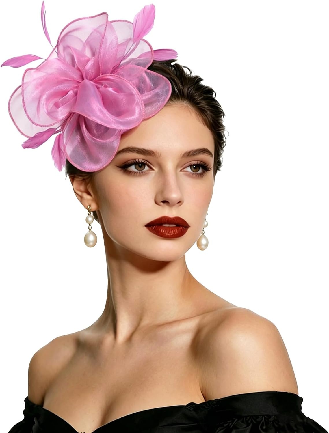 image:imageDRESHOW Fascinators Hat Tea Party Headwear Ribbons Feathers on a Headband and a Clip for WomenTaro Purple
