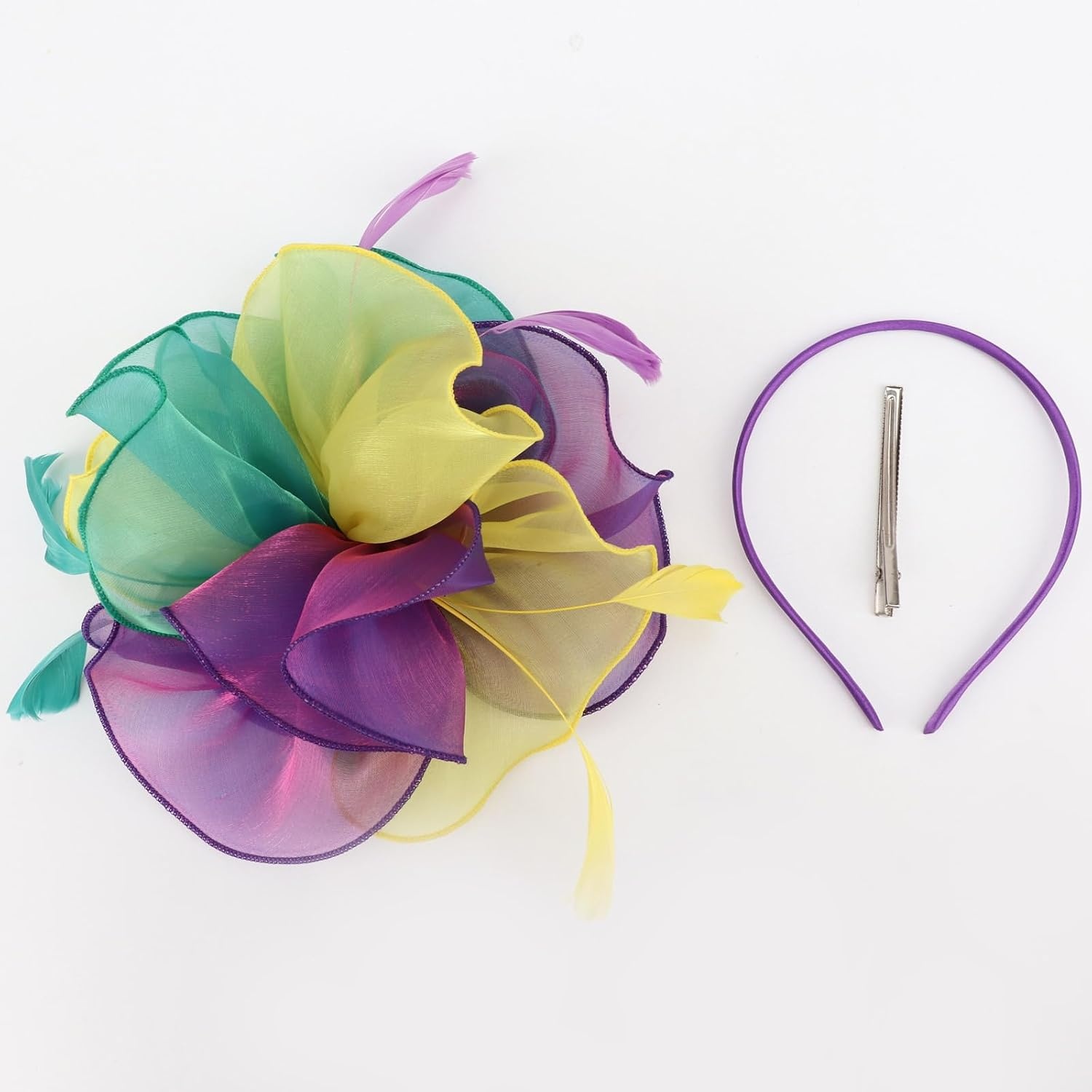 image:imageDRESHOW Fascinators Hat Tea Party Headwear Ribbons Feathers on a Headband and a Clip for WomenTri Color Fascinator