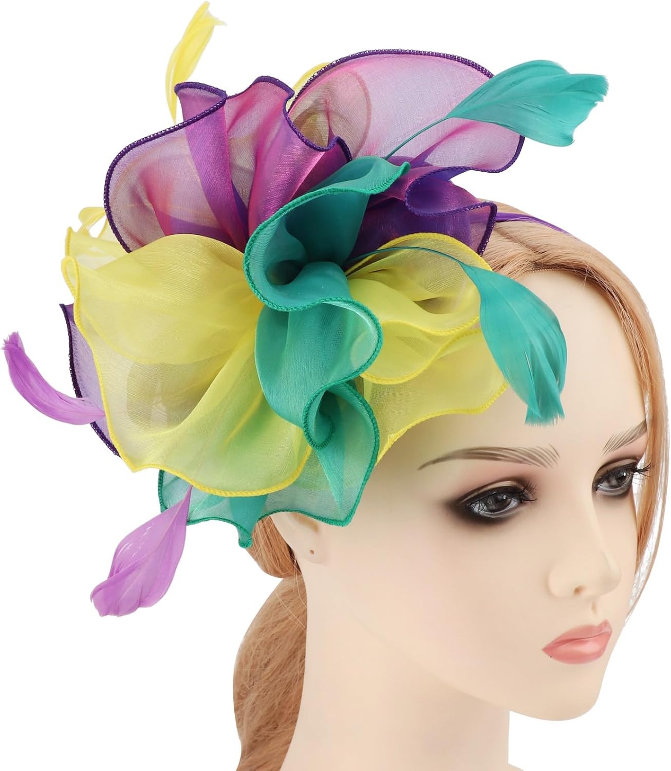 image:imageDRESHOW Fascinators Hat Tea Party Headwear Ribbons Feathers on a Headband and a Clip for WomenTri Color Fascinator