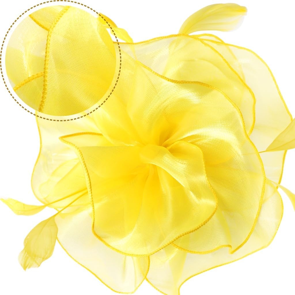 image:imageDRESHOW Fascinators Hat Tea Party Headwear Ribbons Feathers on a Headband and a Clip for WomenYellow