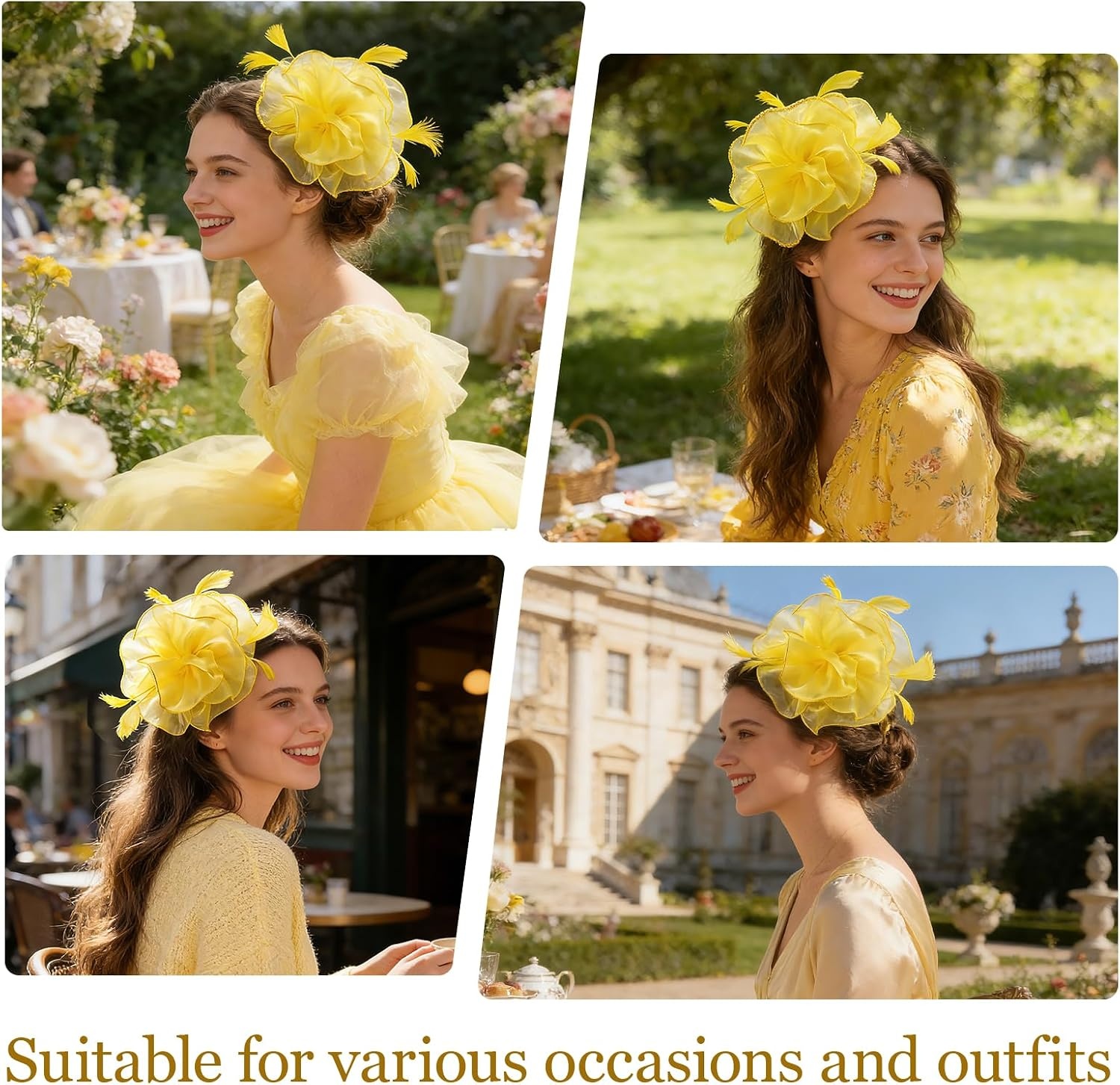 image:imageDRESHOW Fascinators Hat Tea Party Headwear Ribbons Feathers on a Headband and a Clip for WomenYellow