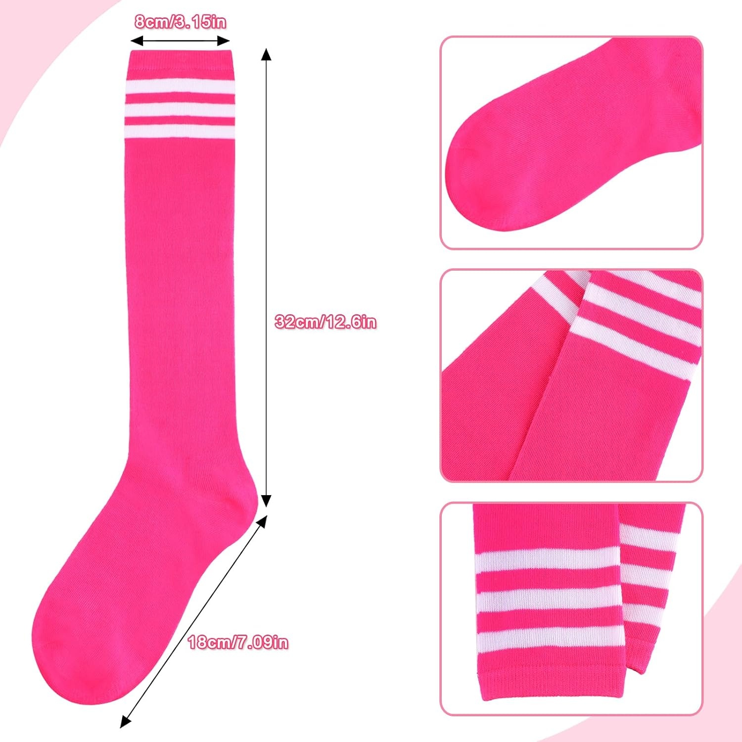 image:imageDRESHOW Womens Knee High Socks Seamless Toe Stripe Tube Knee Socks 3 Pairs3 Pairs Knee High Fuchsia