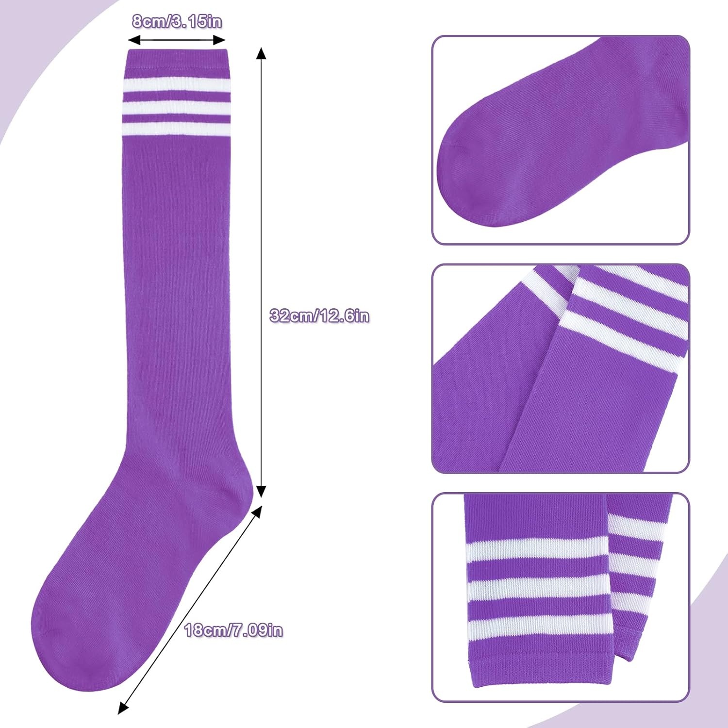 image:imageDRESHOW Womens Knee High Socks Seamless Toe Stripe Tube Knee Socks 3 Pairs3 Pairs Knee High Purple