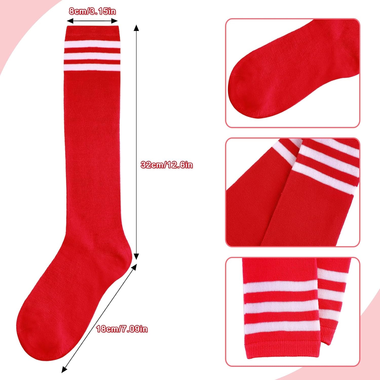 image:imageDRESHOW Womens Knee High Socks Seamless Toe Stripe Tube Knee Socks 3 Pairs3 Pairs Knee High Red Sapphire Blue Black