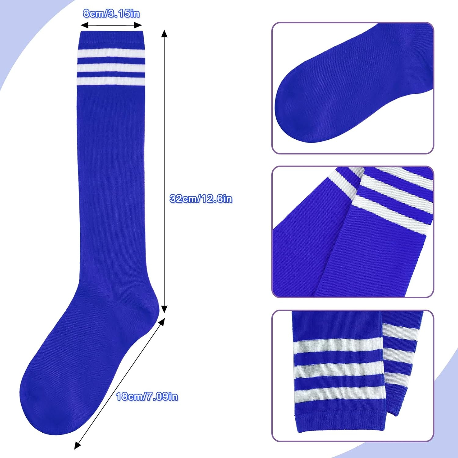 image:imageDRESHOW Womens Knee High Socks Seamless Toe Stripe Tube Knee Socks 3 Pairs3 Pairs Knee High Sapphire Blue