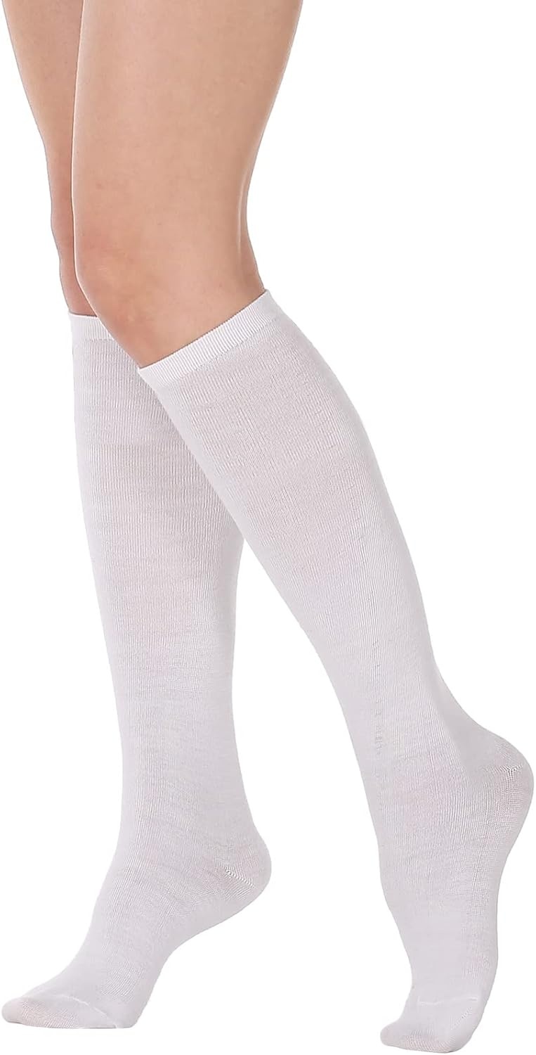image:imageDRESHOW Womens Knee High Socks Seamless Toe Stripe Tube Knee Socks 3 Pairs3 Pairs Knee High Socks A Pure White