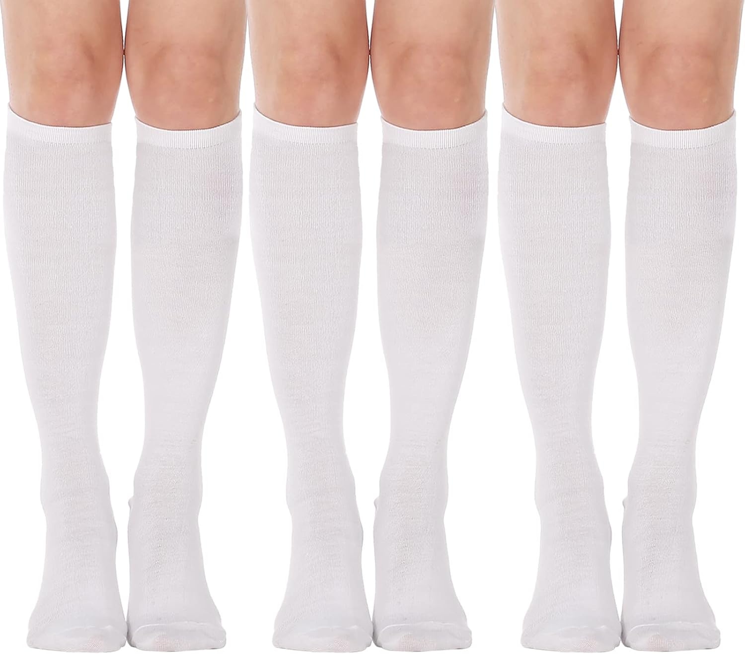 image:imageDRESHOW Womens Knee High Socks Seamless Toe Stripe Tube Knee Socks 3 Pairs3 Pairs Knee High Socks A Pure White