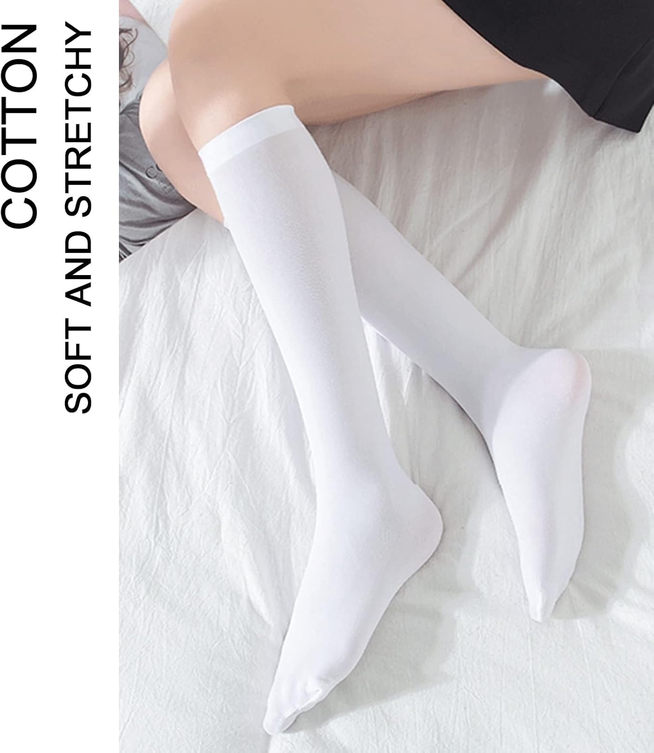 image:imageDRESHOW Womens Knee High Socks Seamless Toe Stripe Tube Knee Socks 3 Pairs3 Pairs Knee High Socks A Pure White