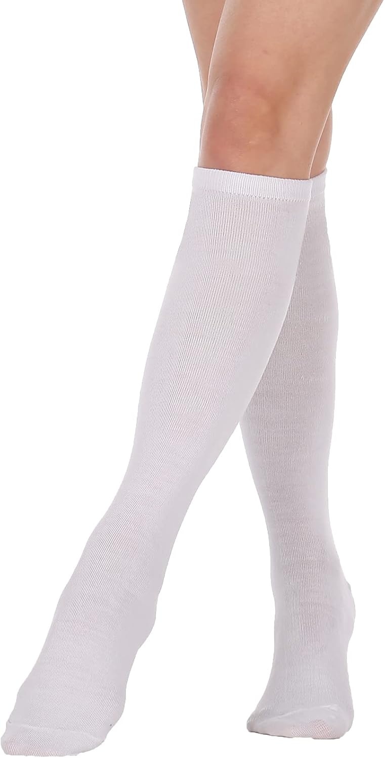 image:imageDRESHOW Womens Knee High Socks Seamless Toe Stripe Tube Knee Socks 3 Pairs3 Pairs Knee High Socks A Pure White